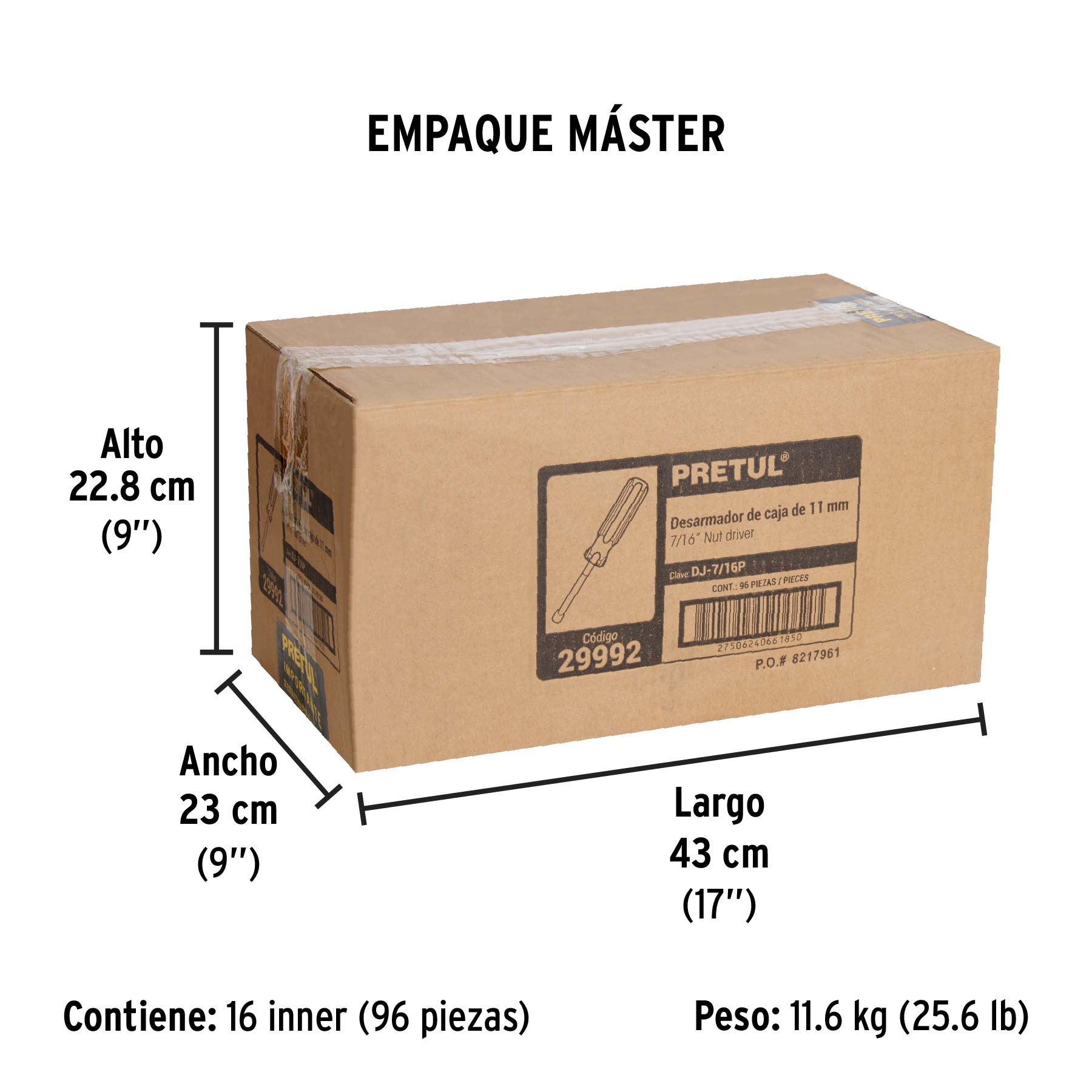Desarmador de caja 7/16" mango de PVC Pretul