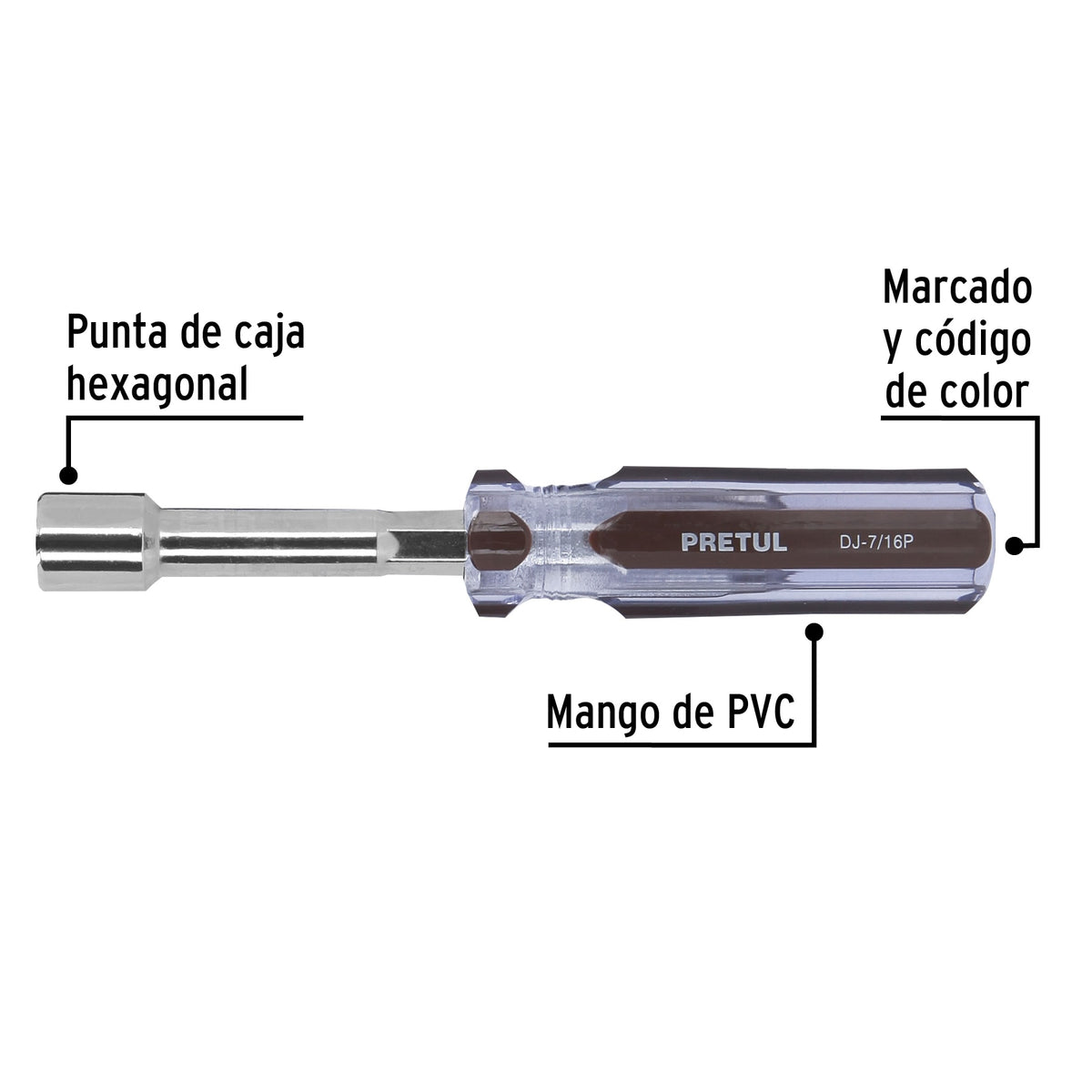 Desarmador de caja 7/16" mango de PVC Pretul