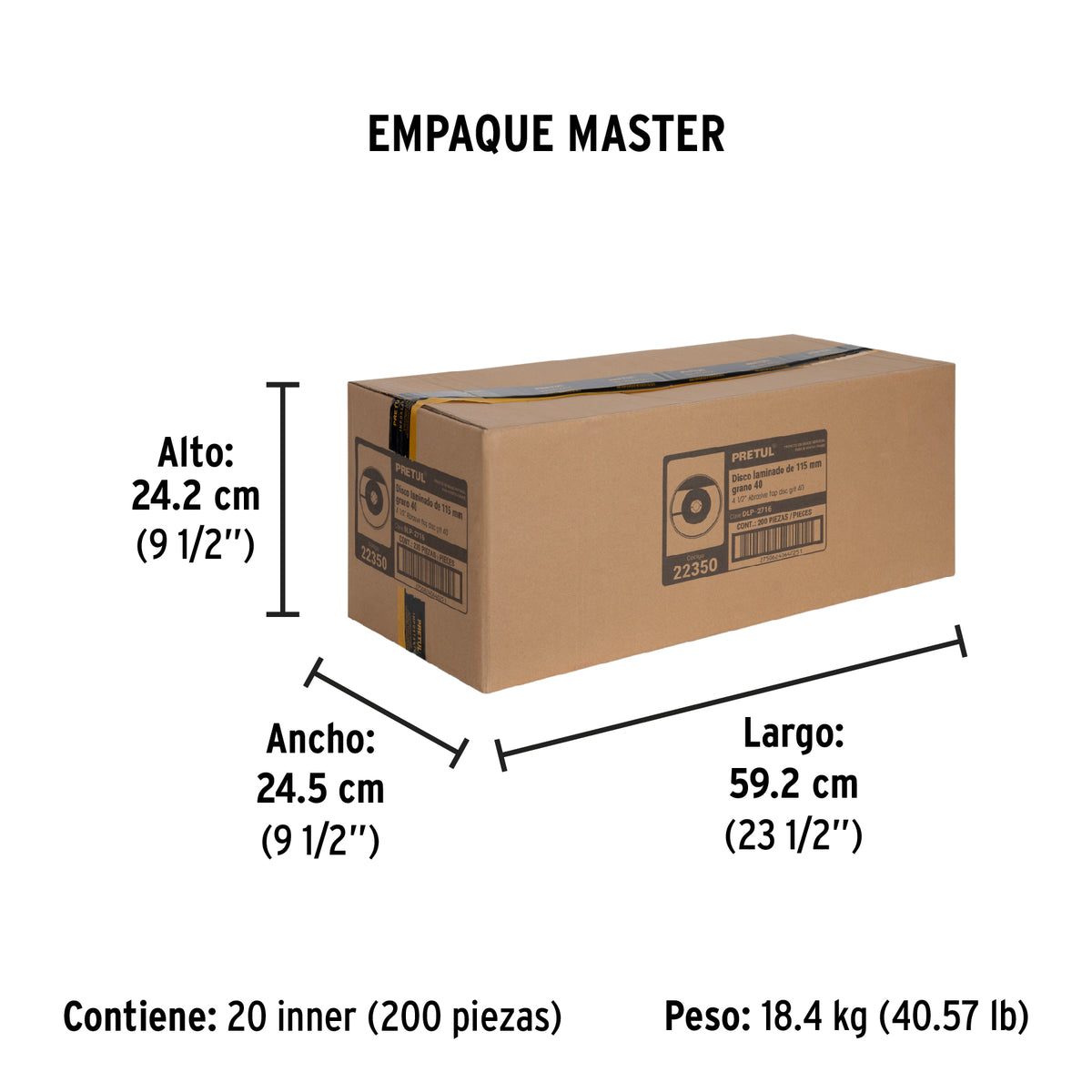 Disco laminado, 4-1/2", grano 40, centro 7/8", Pretul