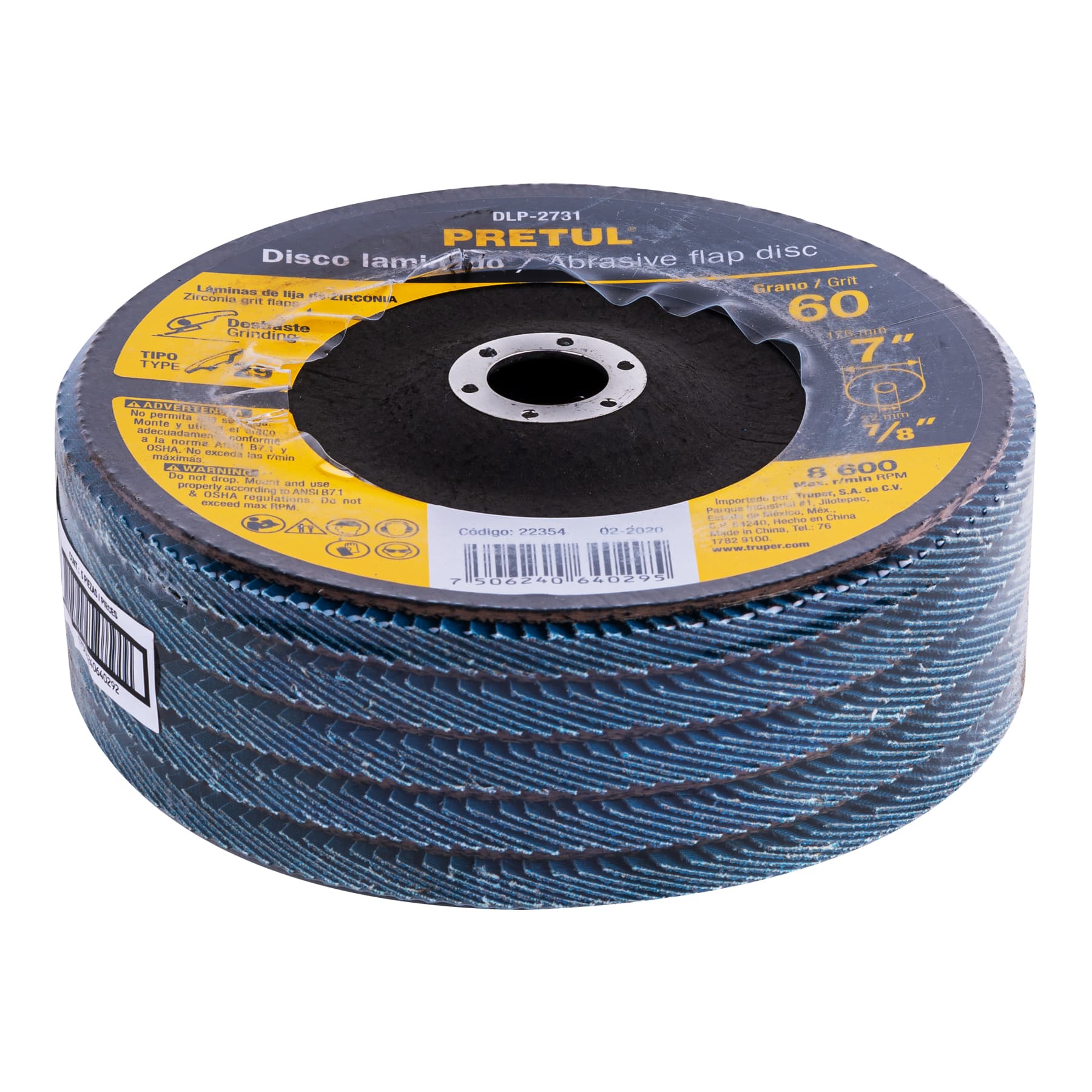 Disco laminado, 7", grano 60, centro 7/8", Pretul