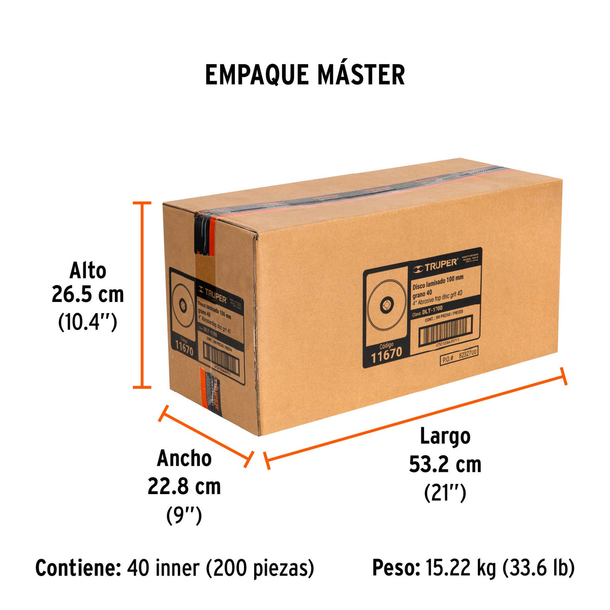 Disco laminado, tipo 29, diámetro 4", grano 40, centro 5/8"