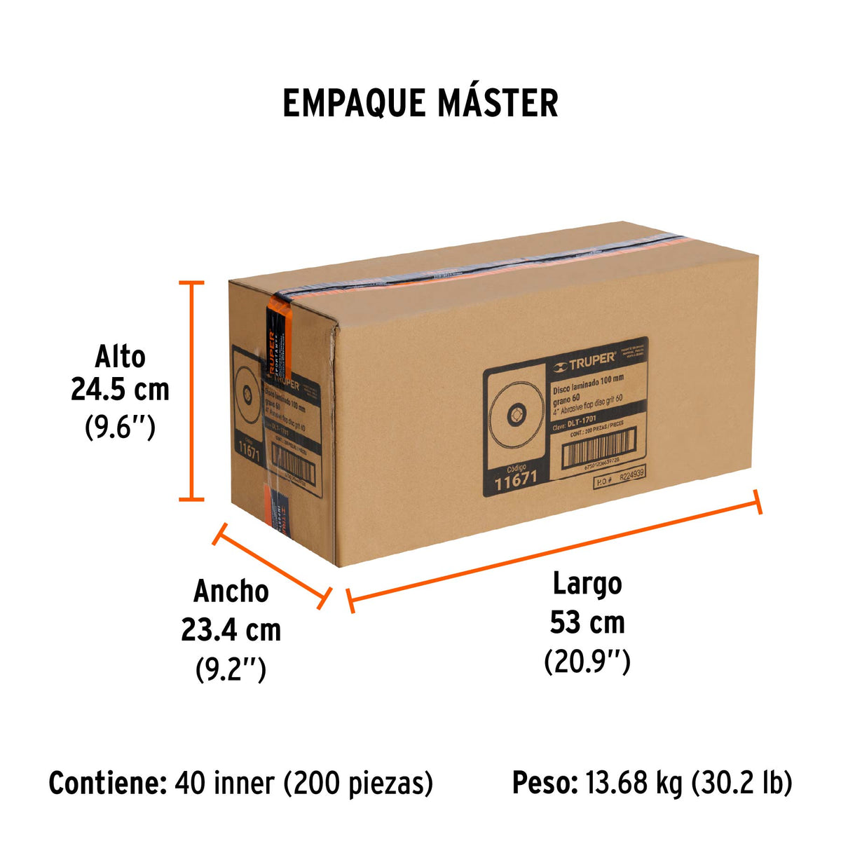 Disco laminado, tipo 29, diámetro 4", grano 60, centro 5/8"
