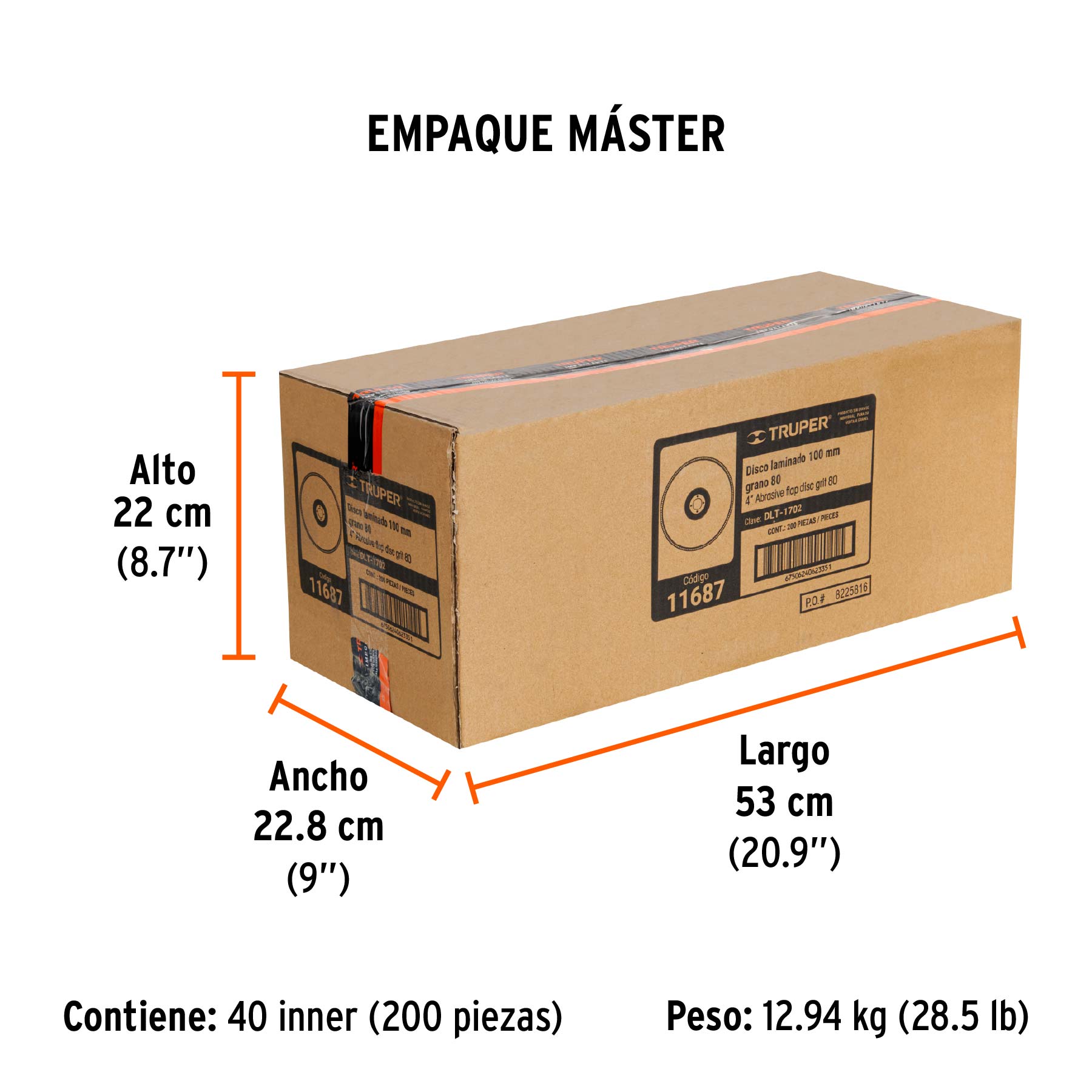 Disco laminado, 4", grano 80, centro 5/8"