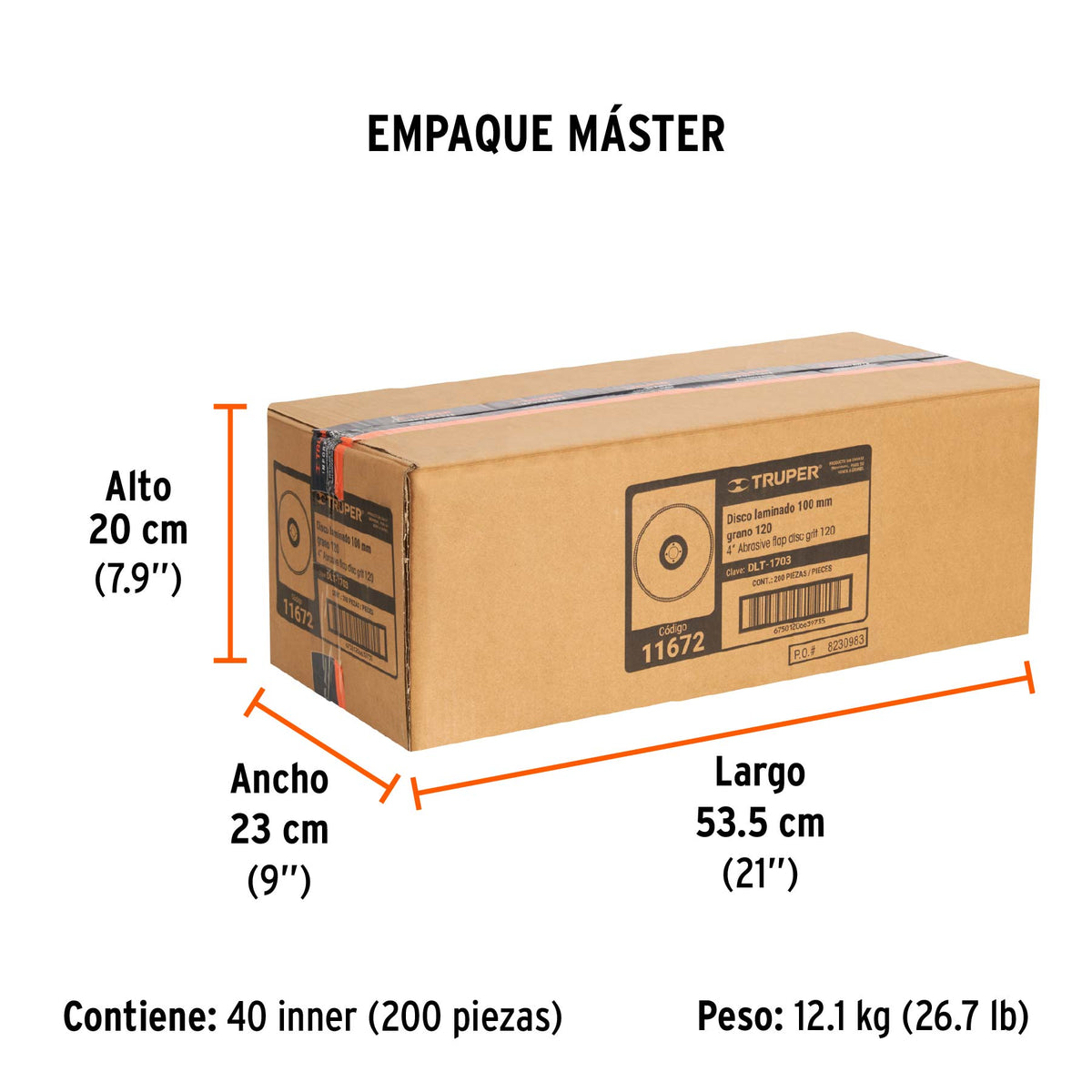 Disco laminado, tipo 29, diámetro 4", grano 120, centro 5/8"