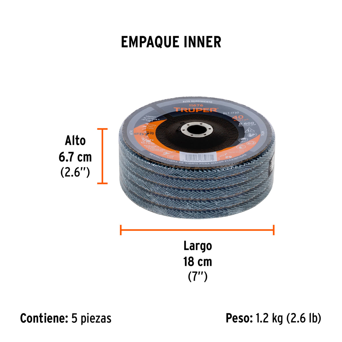 Disco laminado, 7", grano 40, centro 7/8"
