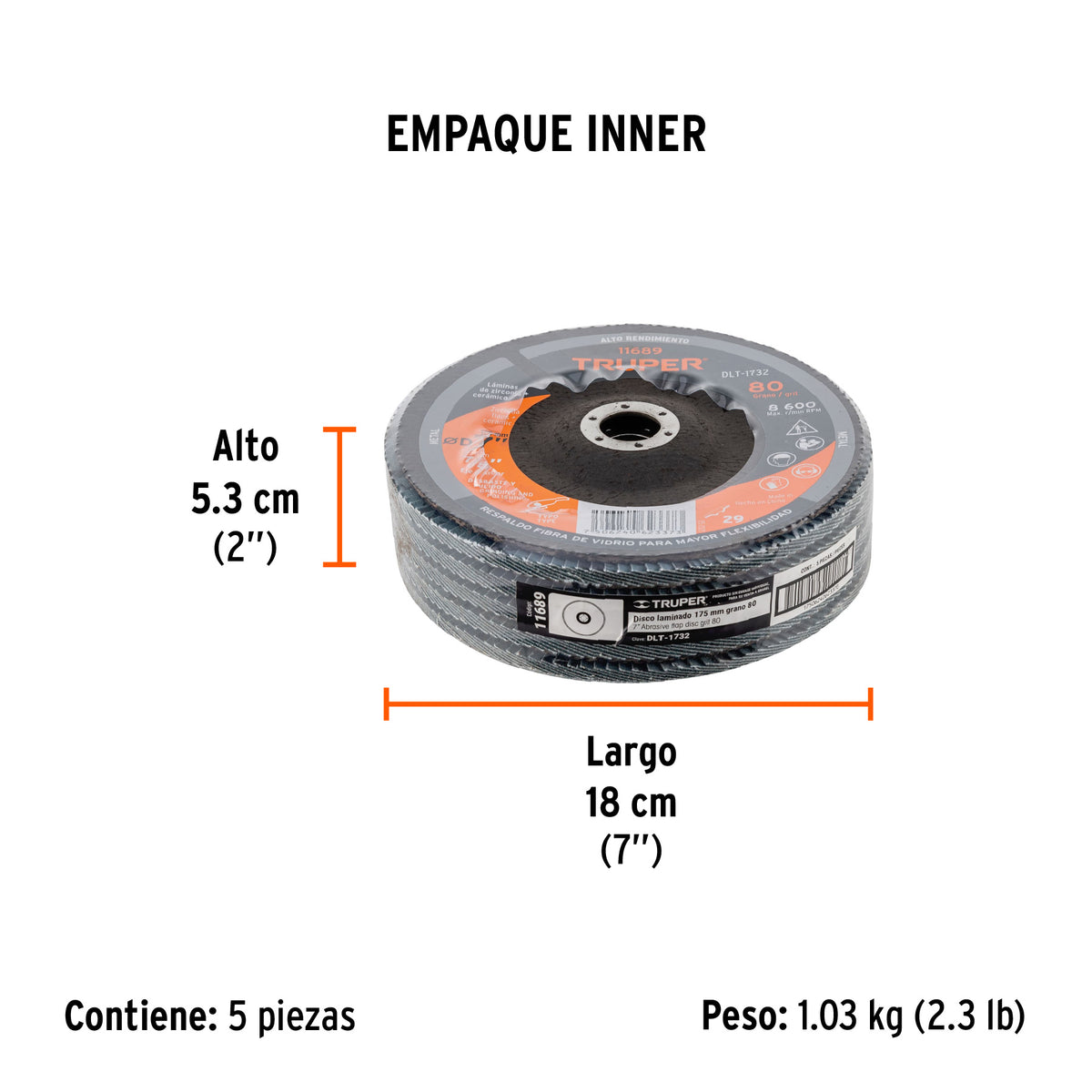 Disco laminado, 7", grano 80, centro 7/8"