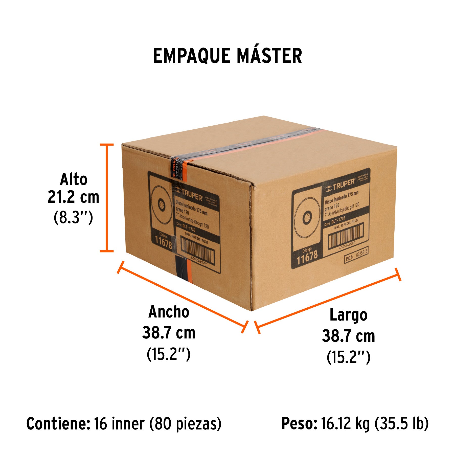 Disco laminado, 7", grano 120, centro 7/8"
