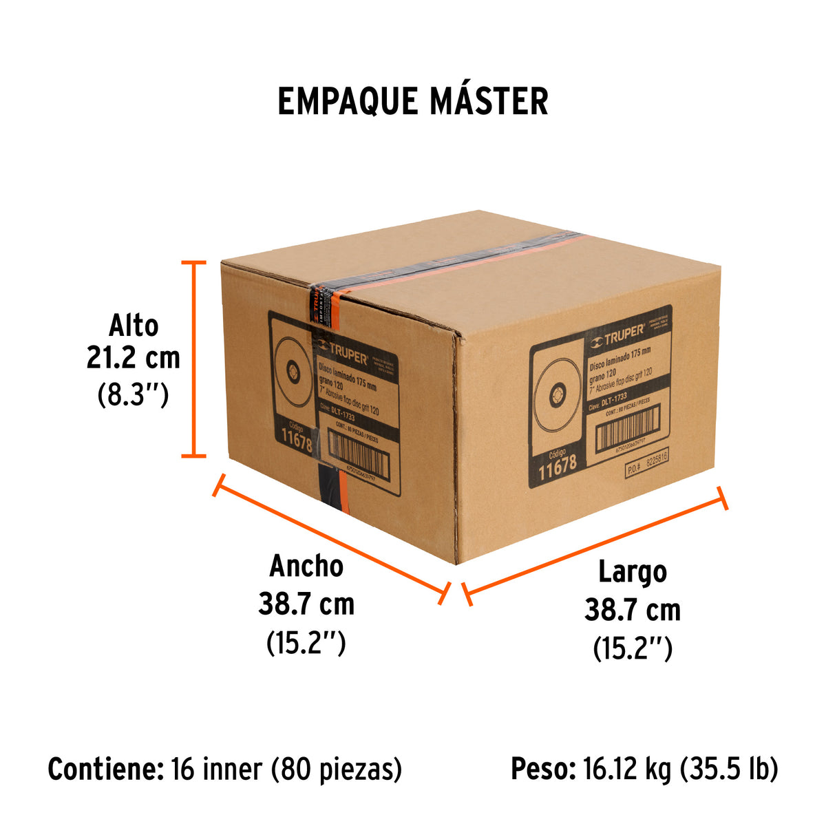 Disco laminado, 7", grano 120, centro 7/8"