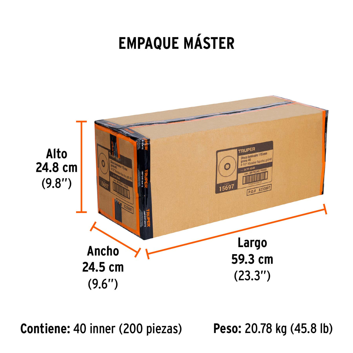 Disco laminado respaldo plástico 4-1/2",barreno 7/8"grano 40