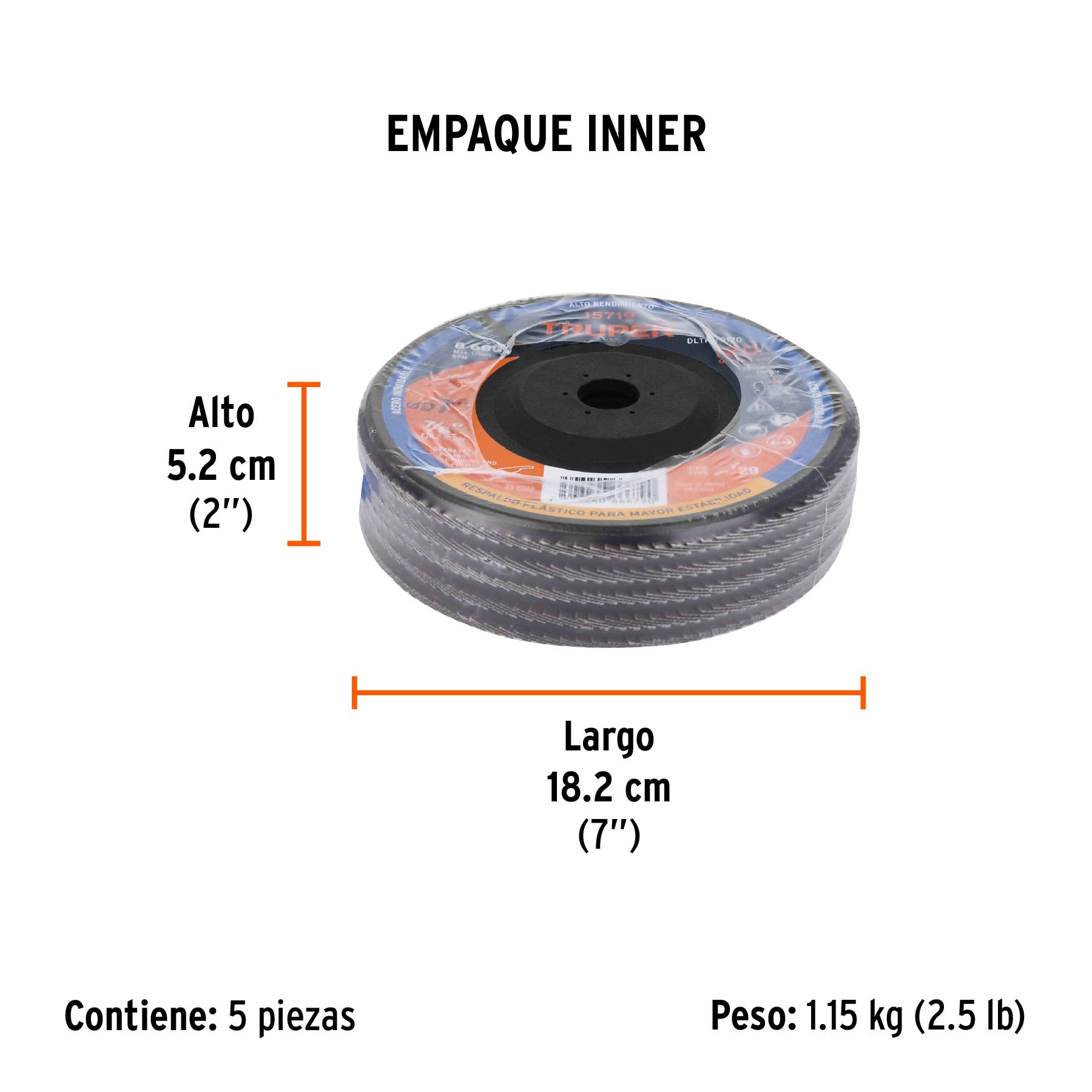 Disco laminado 7" respaldo plástico barreno 7/8"grano 120