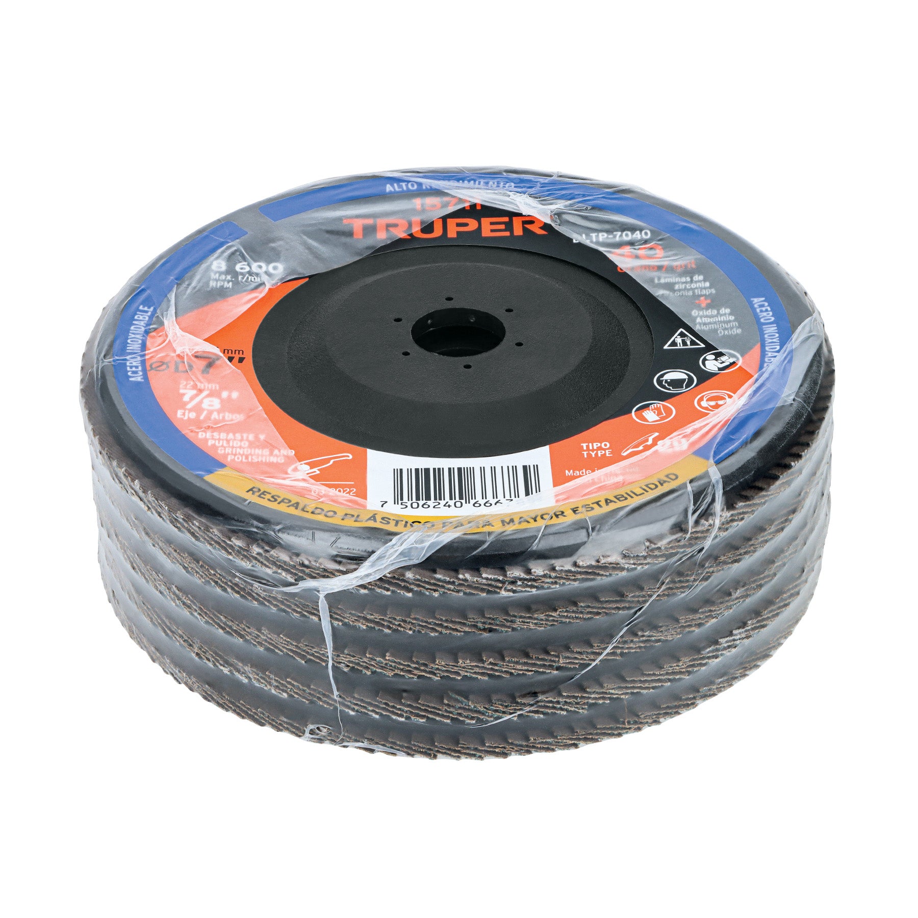 Disco laminado 7" respaldo plástico barreno 7/8"grano 40