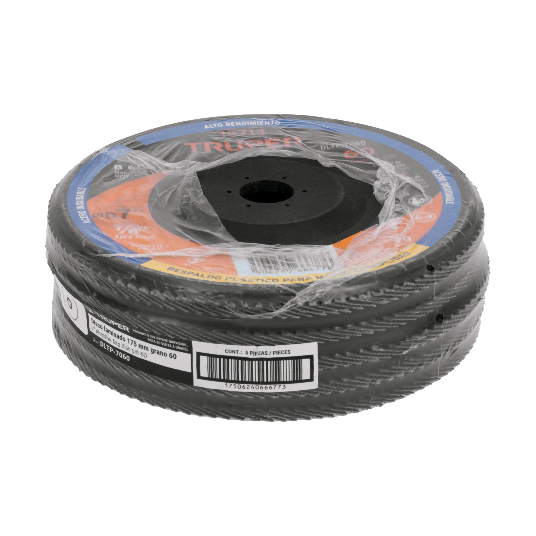 Disco laminado 7" respaldo plástico barreno 7/8"grano 60