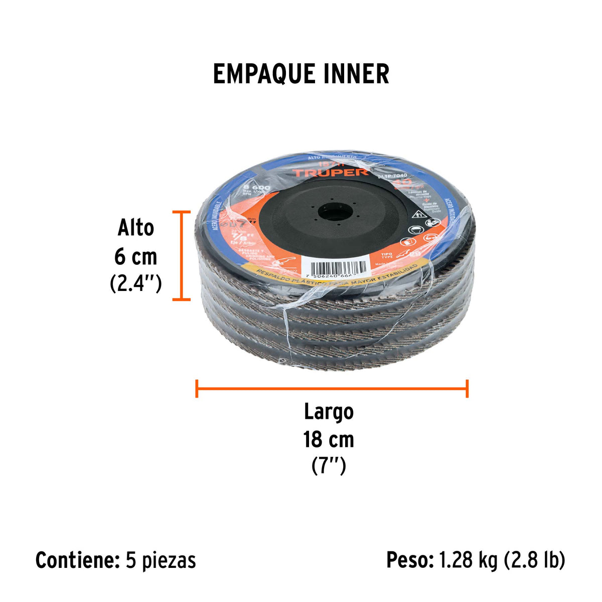 Disco laminado 7" respaldo plástico barreno 7/8"grano 60
