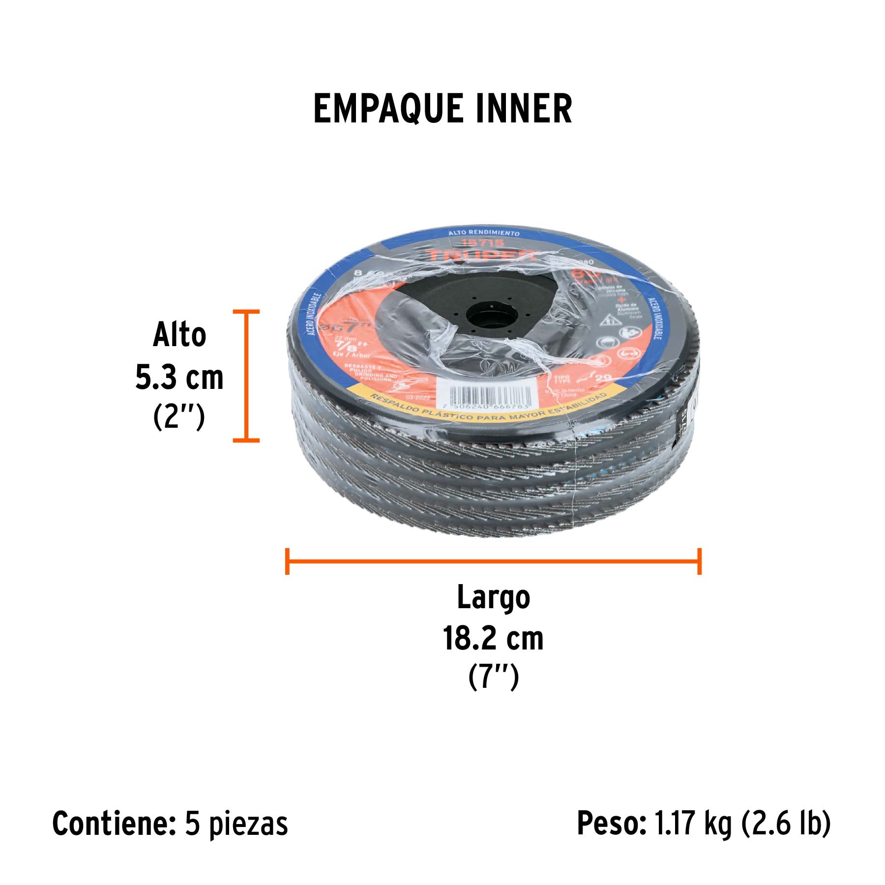 Disco laminado 7" respaldo plástico barreno 7/8"grano 80
