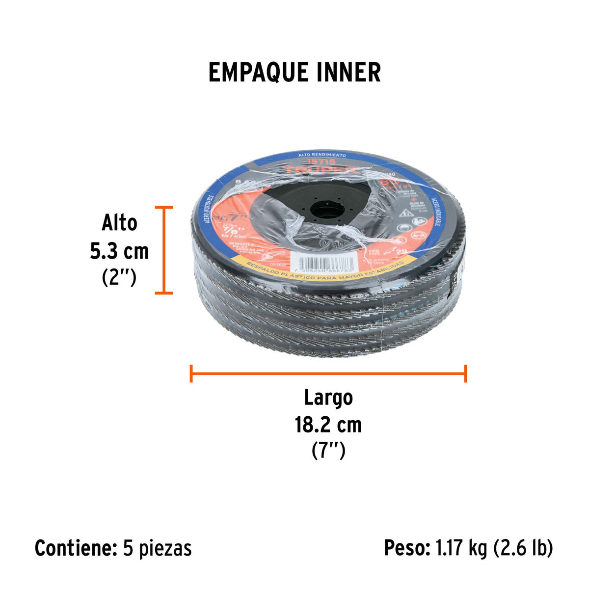 Disco laminado 7" respaldo plástico barreno 7/8"grano 80