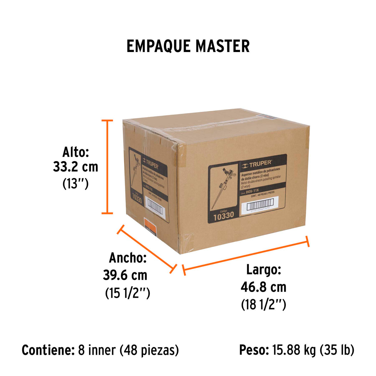 Aspersor metálico dos vías, estaca metálica de 11"