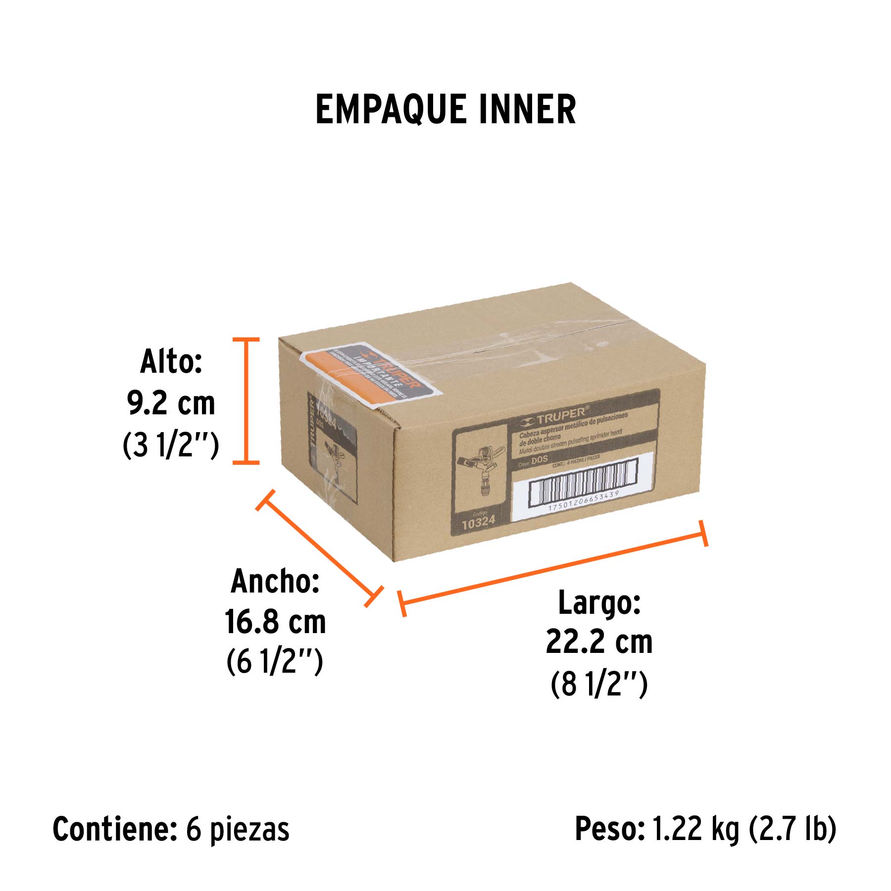 Aspersor metálico doble chorro, cabeza sola