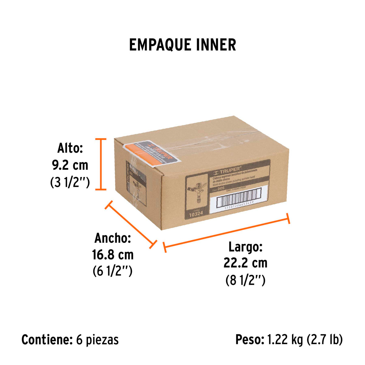 Aspersor metálico doble chorro, cabeza sola