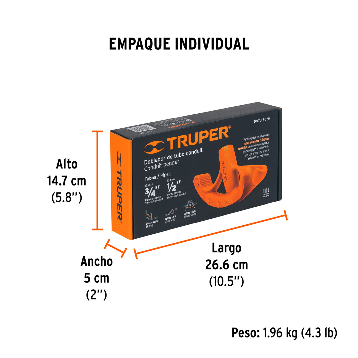 Doblador de tubo conduit, hasta 3/4"