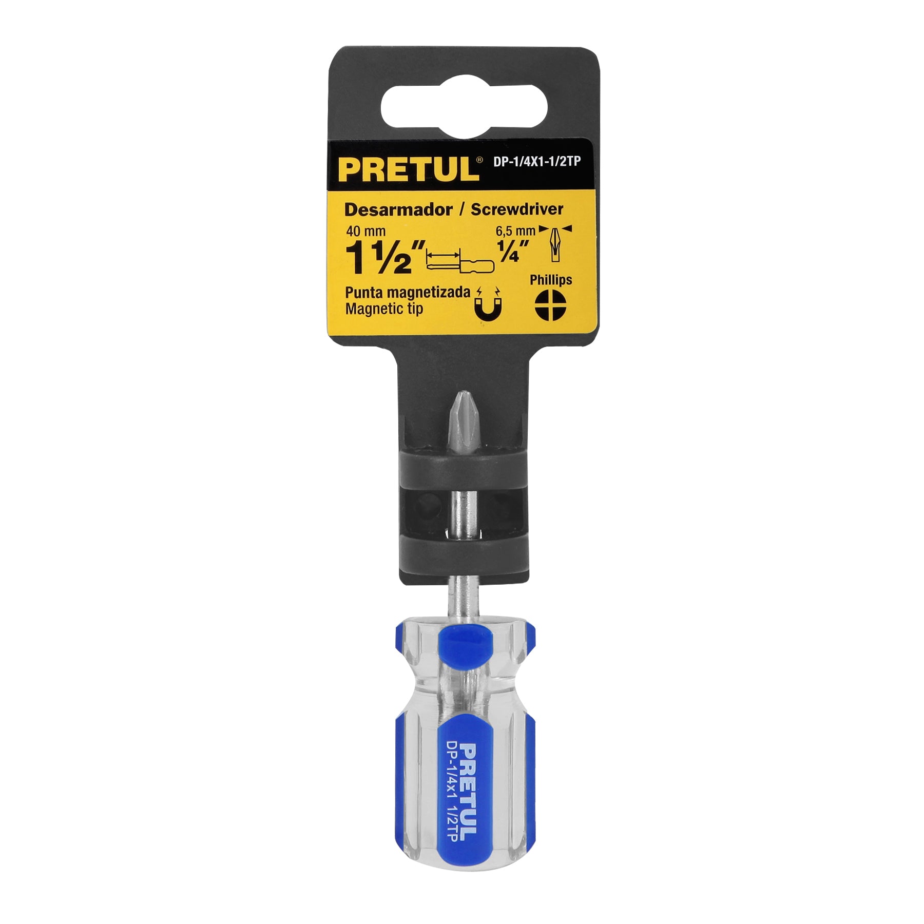 Desarmador punta phillips, 1/4 x 1-1/2", mango pvc, pretul
