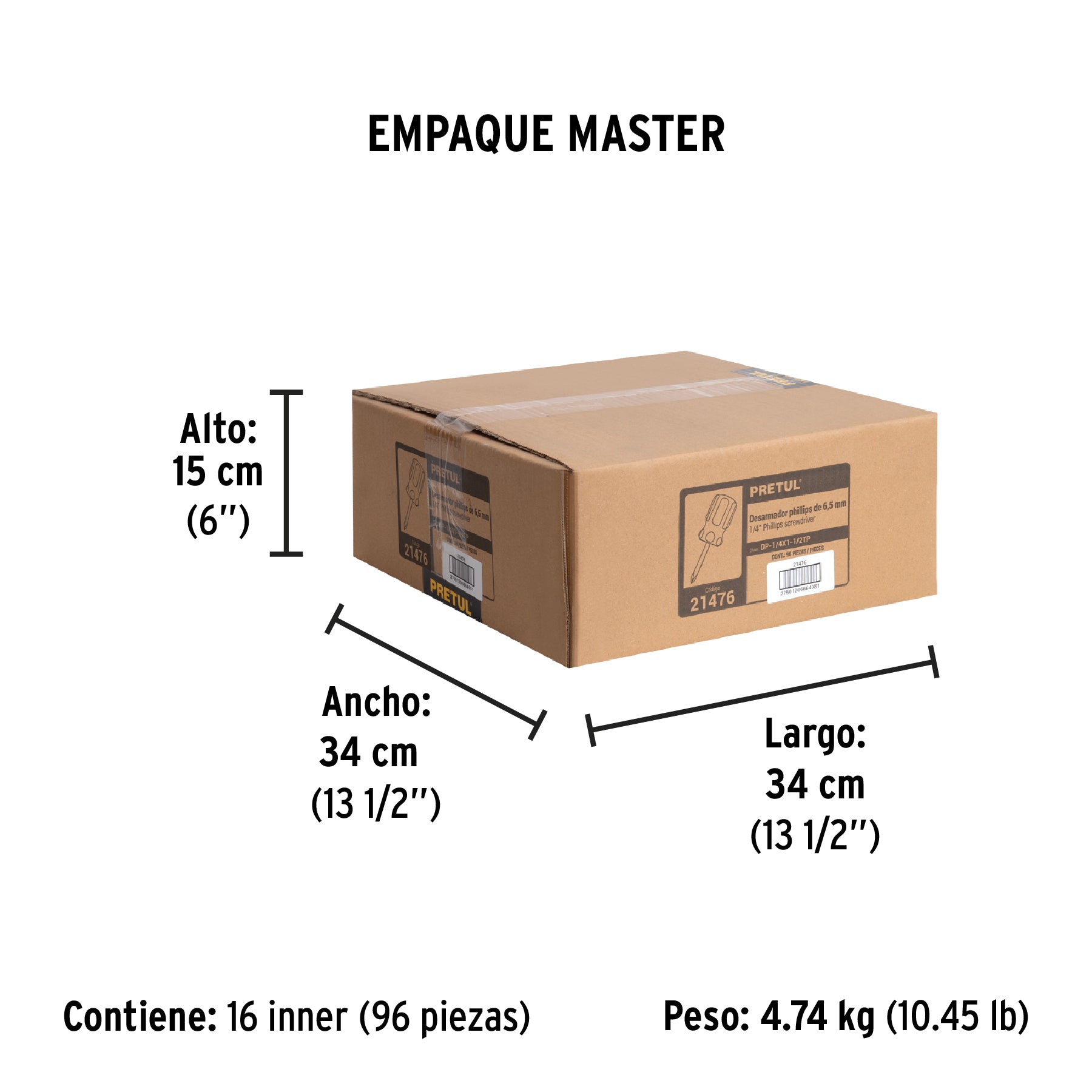 Desarmador punta phillips, 1/4 x 1-1/2", mango pvc, pretul