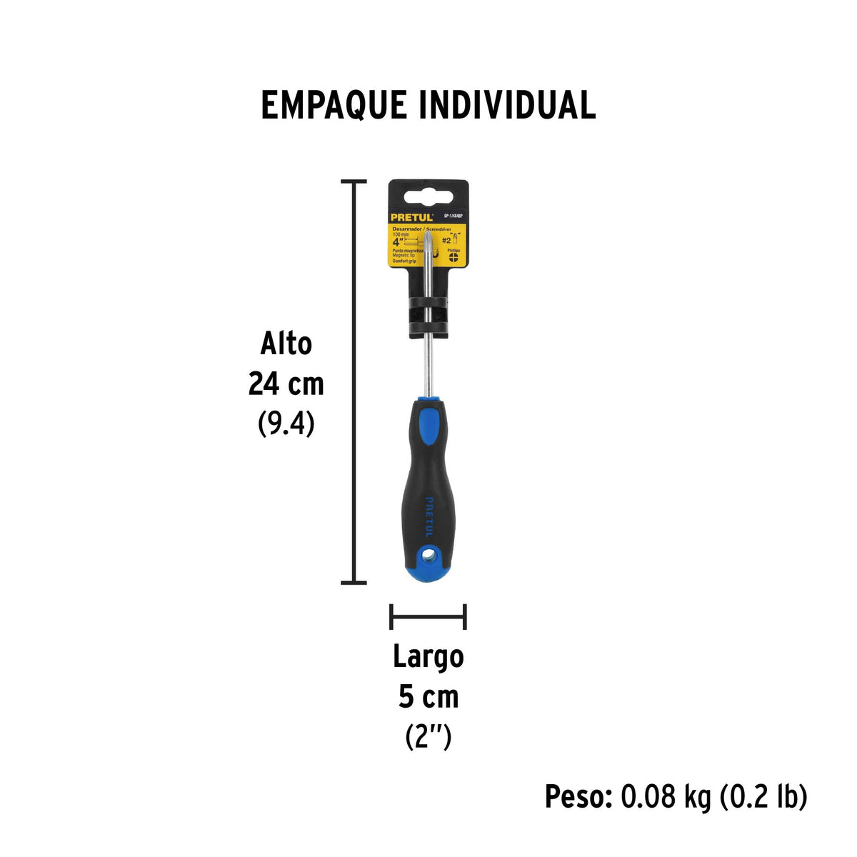 Desarmador punta phillips, 1/4x4", mgo comfort grip, pretul