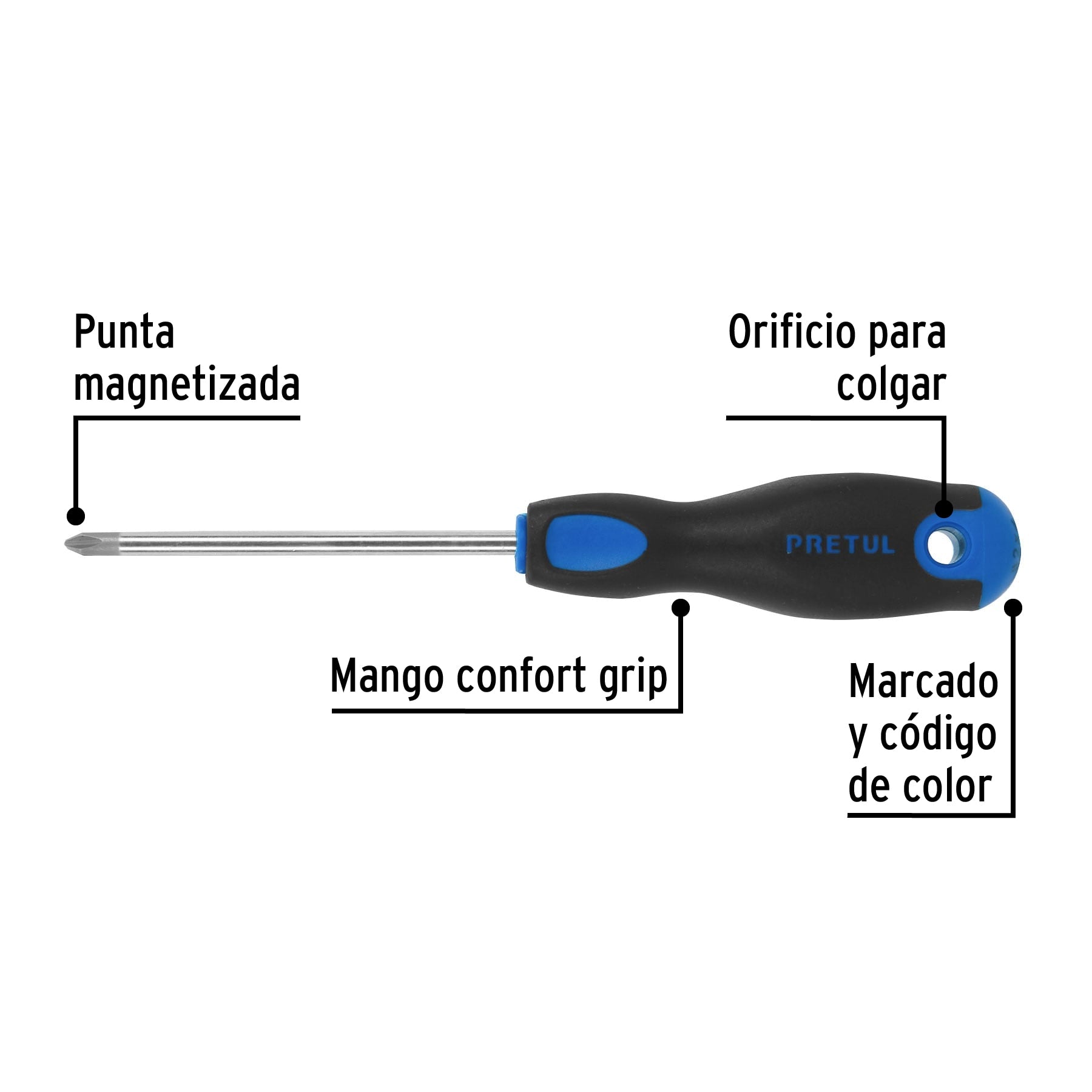 Desarmador punta phillips, 1/4x4", mgo comfort grip, pretul
