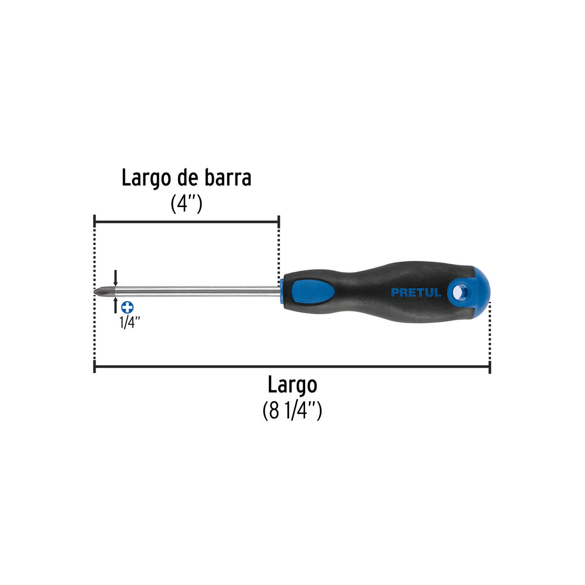 Desarmador punta phillips, 1/4x4", mgo comfort grip, pretul