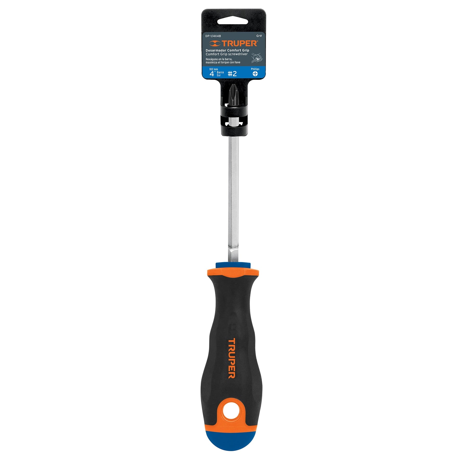 Desarmador punta phillips # 2, mango comfort grip, 4"