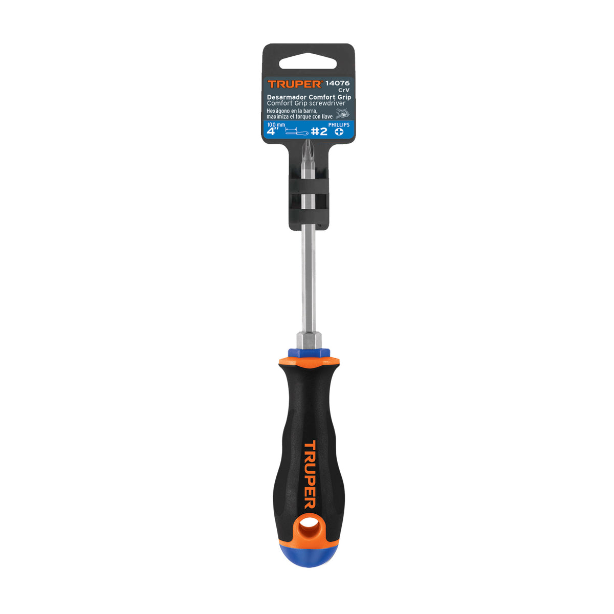 Desarmador punta phillips # 2, mango comfort grip, 4"