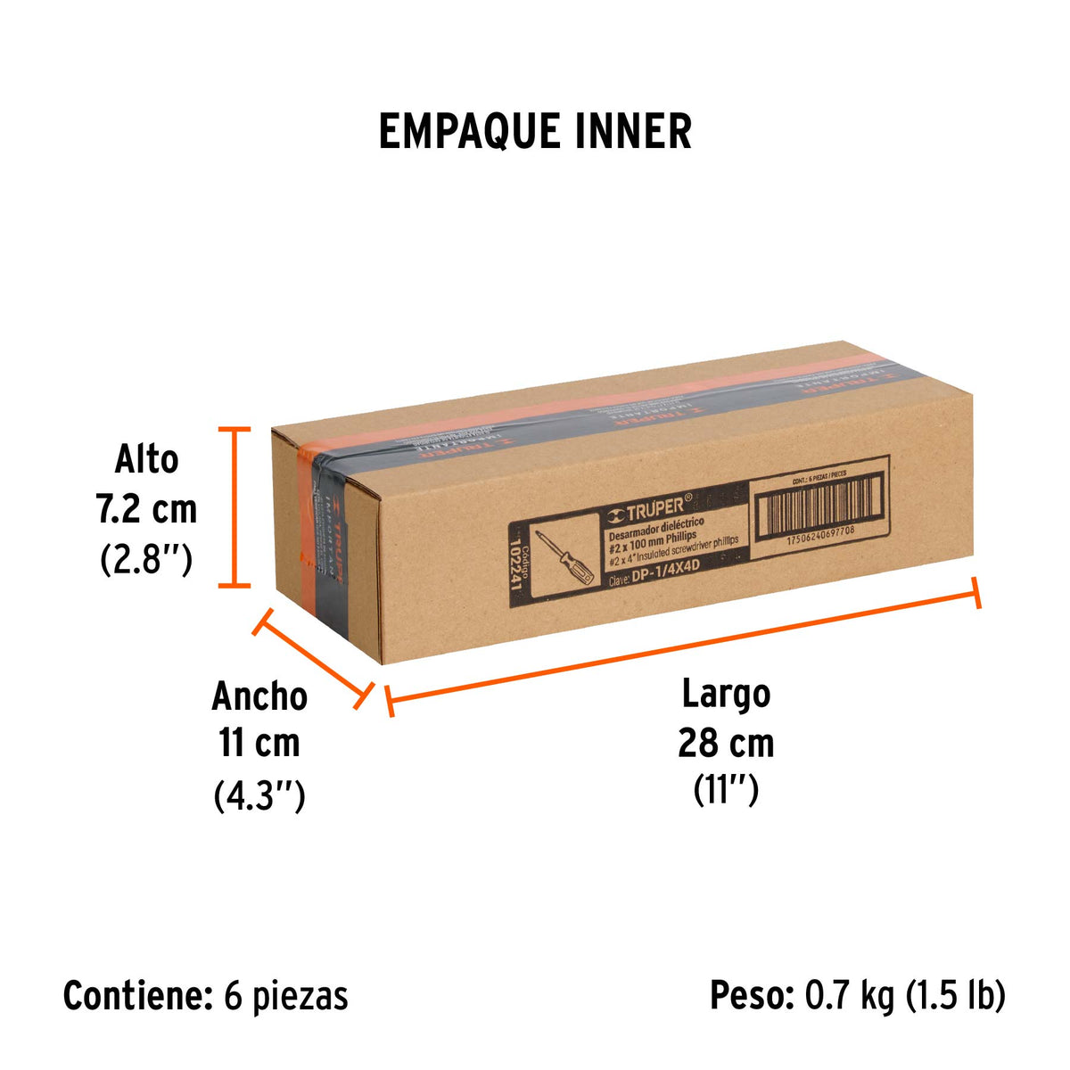 Desarmador dieléctrico de cruz 1/4' x 4', Truper