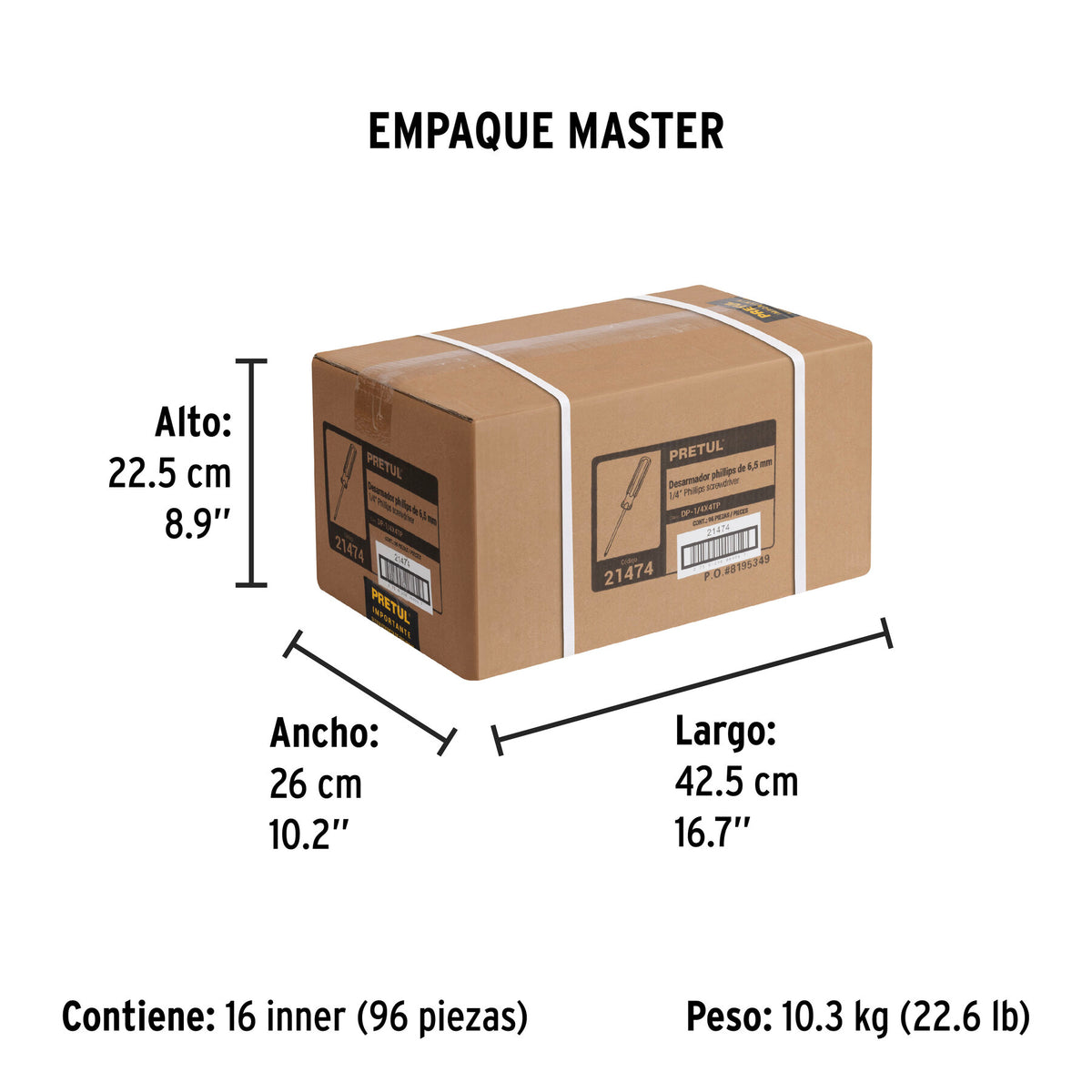 Desarmador punta phillips, 1/4 x 4", mango pvc, pretul