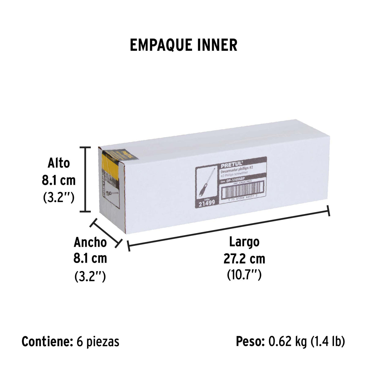 Desarmador punta phillips, 1/4x6", mgo comfort grip, pretul