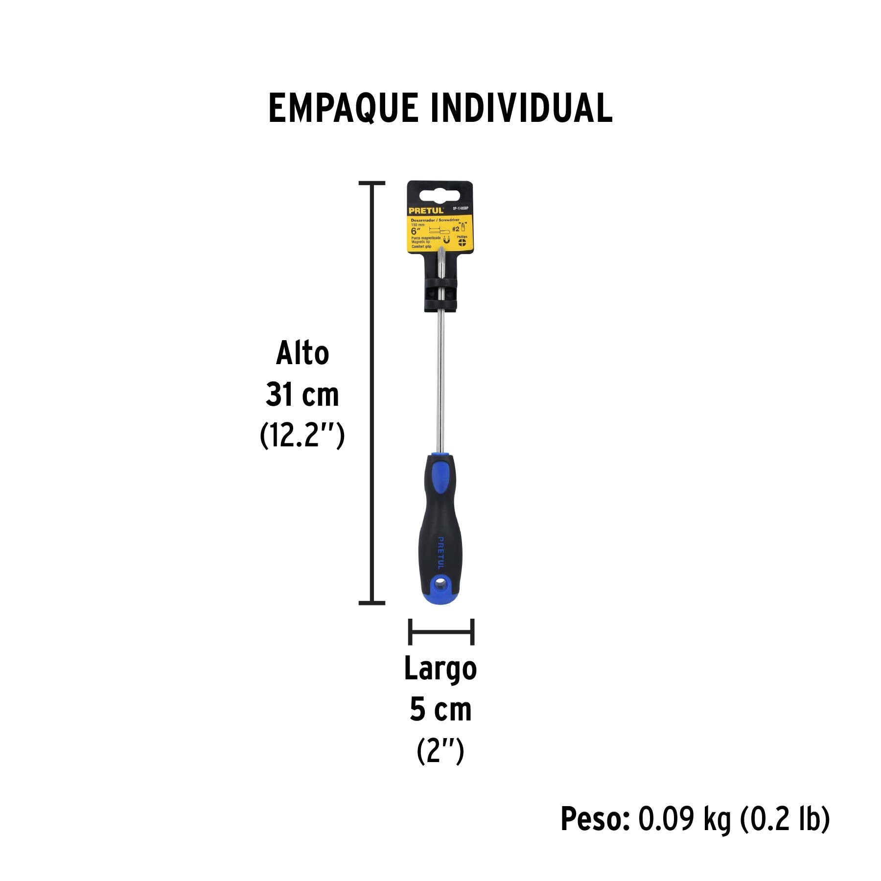Desarmador punta phillips, 1/4x6", mgo comfort grip, pretul