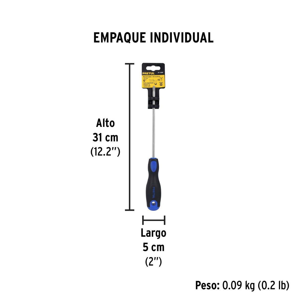 Desarmador punta phillips, 1/4x6", mgo comfort grip, pretul