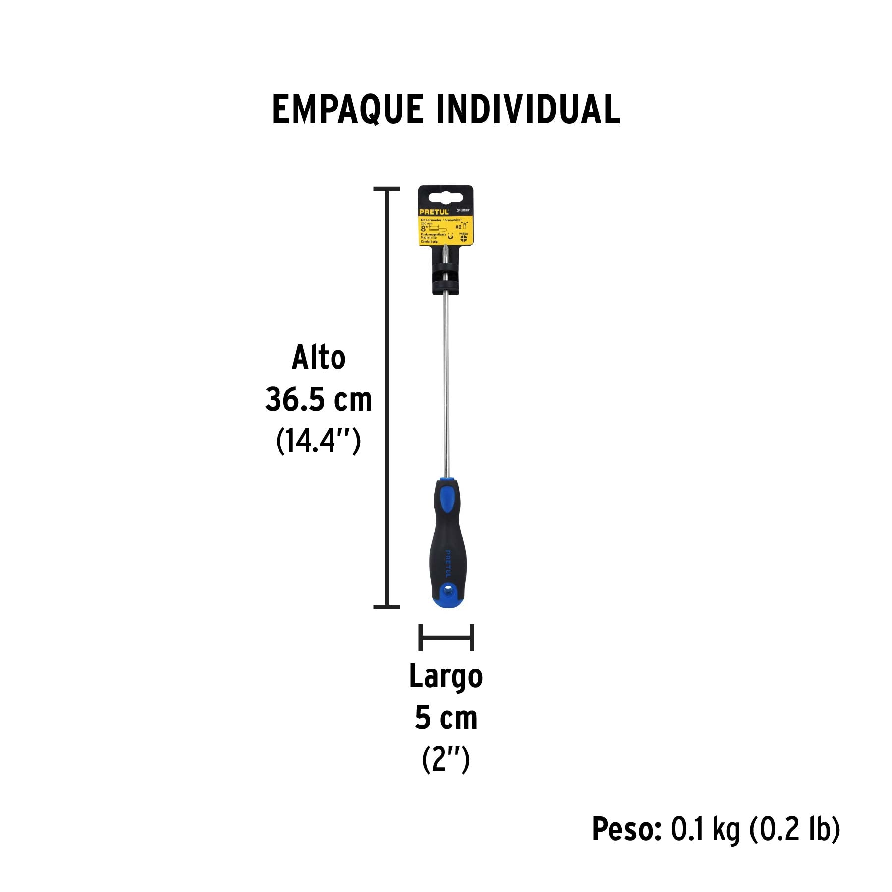 Desarmador punta phillips, 1/4x8", mgo comfort grip, pretul