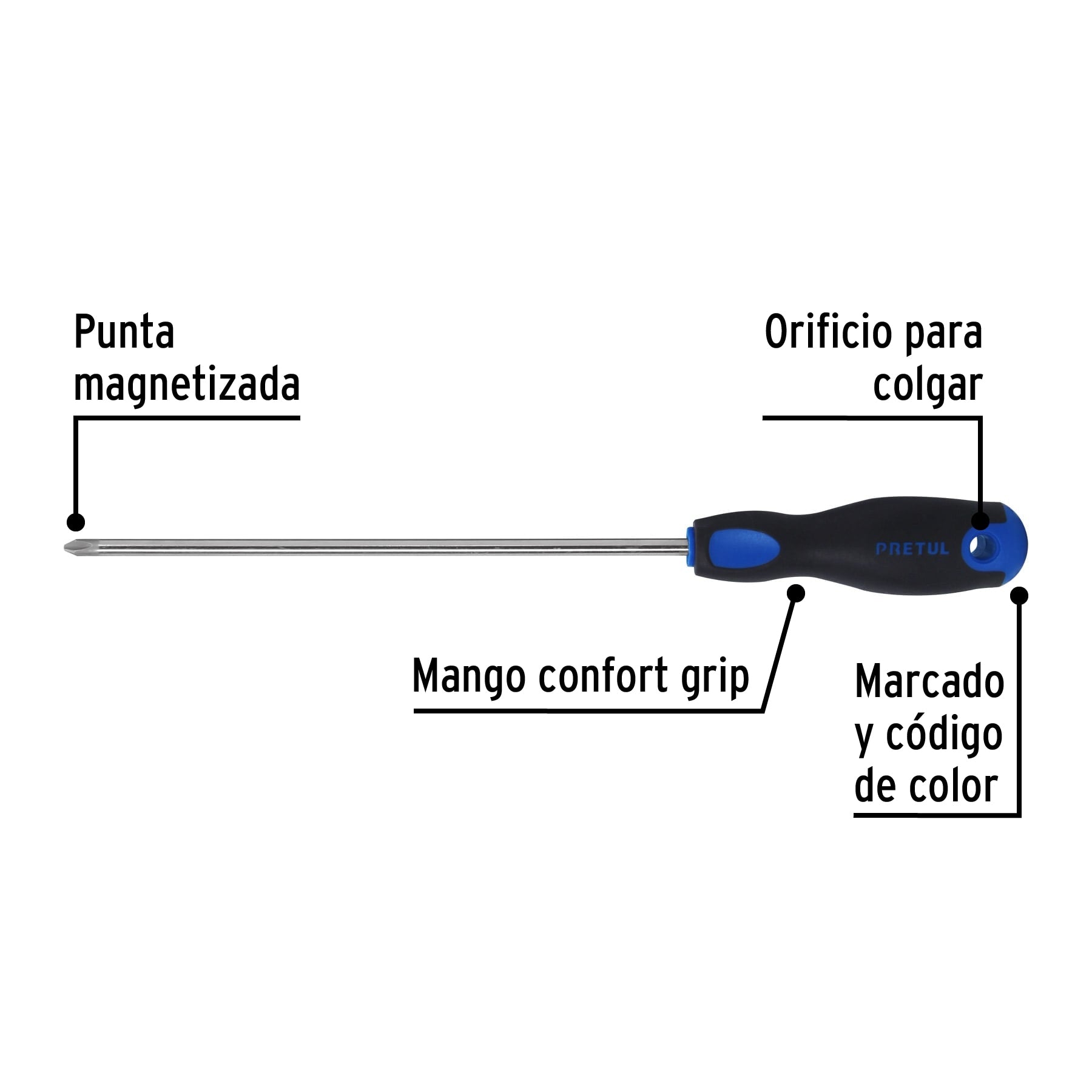 Desarmador punta phillips, 1/4x8", mgo comfort grip, pretul