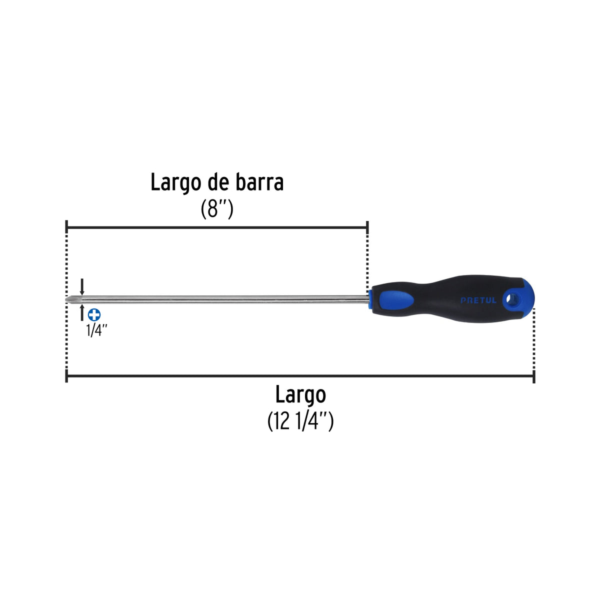 Desarmador punta phillips, 1/4x8", mgo comfort grip, pretul