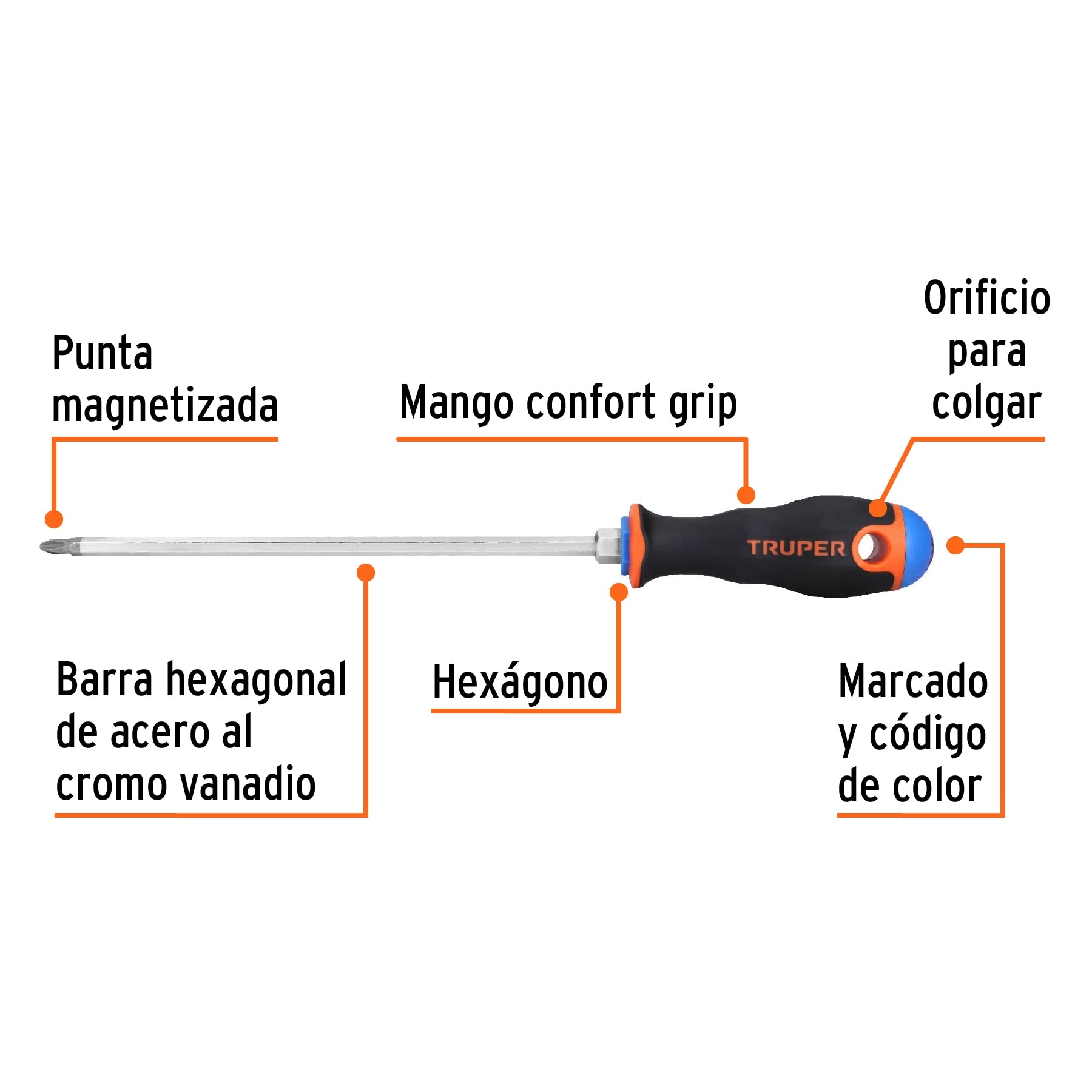 Desarmador punta phillips # 2, mango comfort grip, 8"