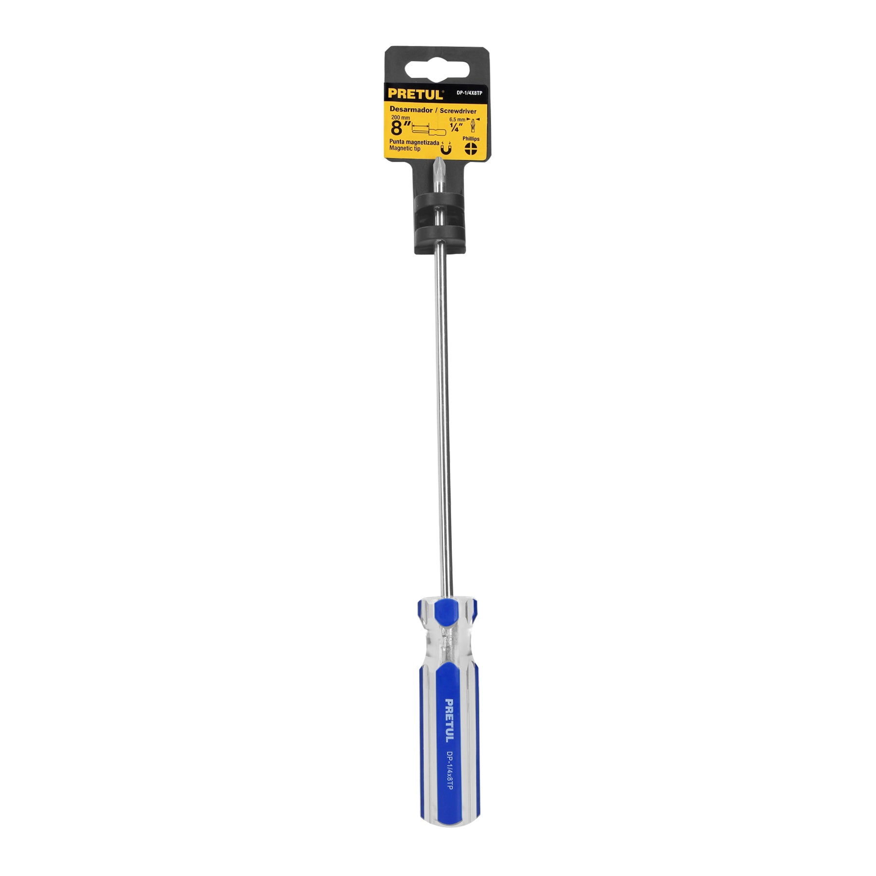 Desarmador punta phillips, 1/4 x 8", mango pvc, pretul