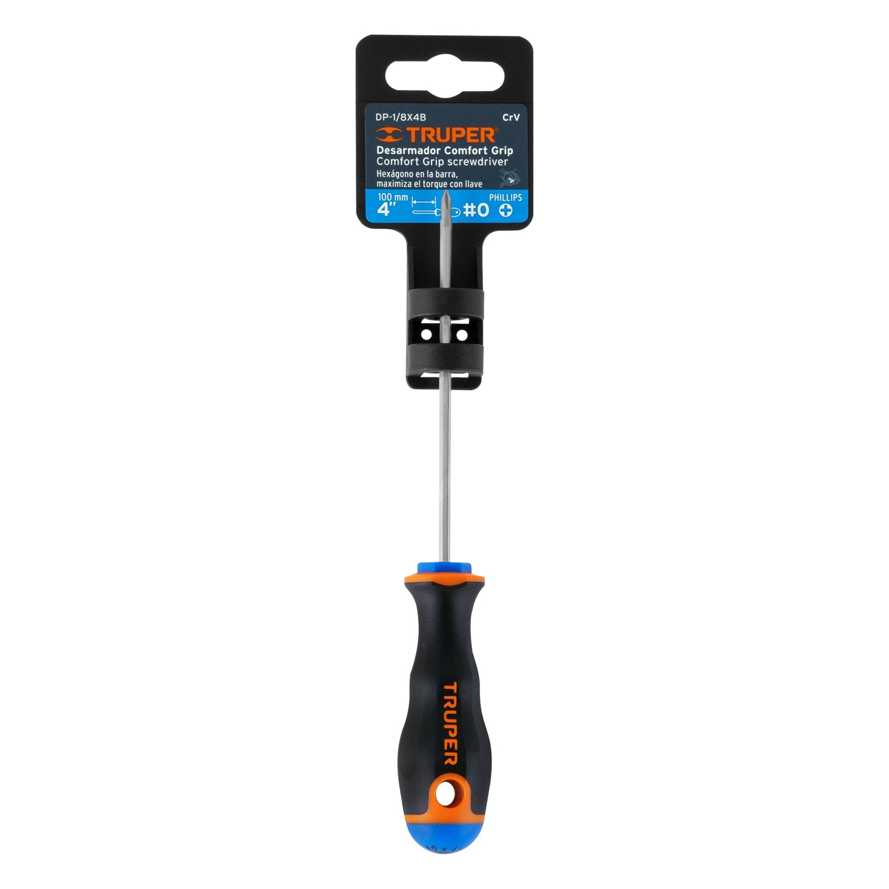 Desarmador punta phillips # 0, mango comfort grip, 4"