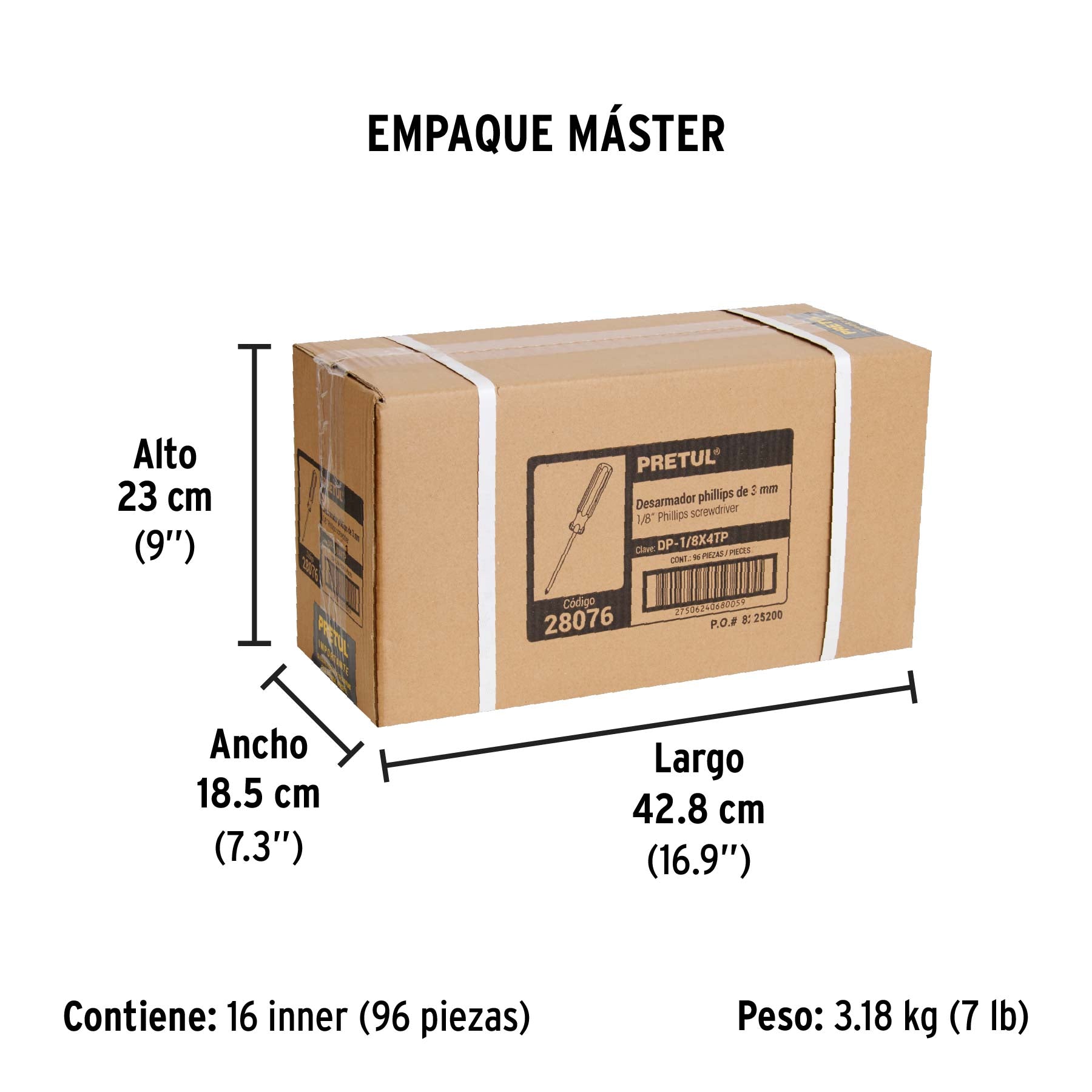 Desarmador punta Phillips, 1/8' x 4', mango PVC, Pretul