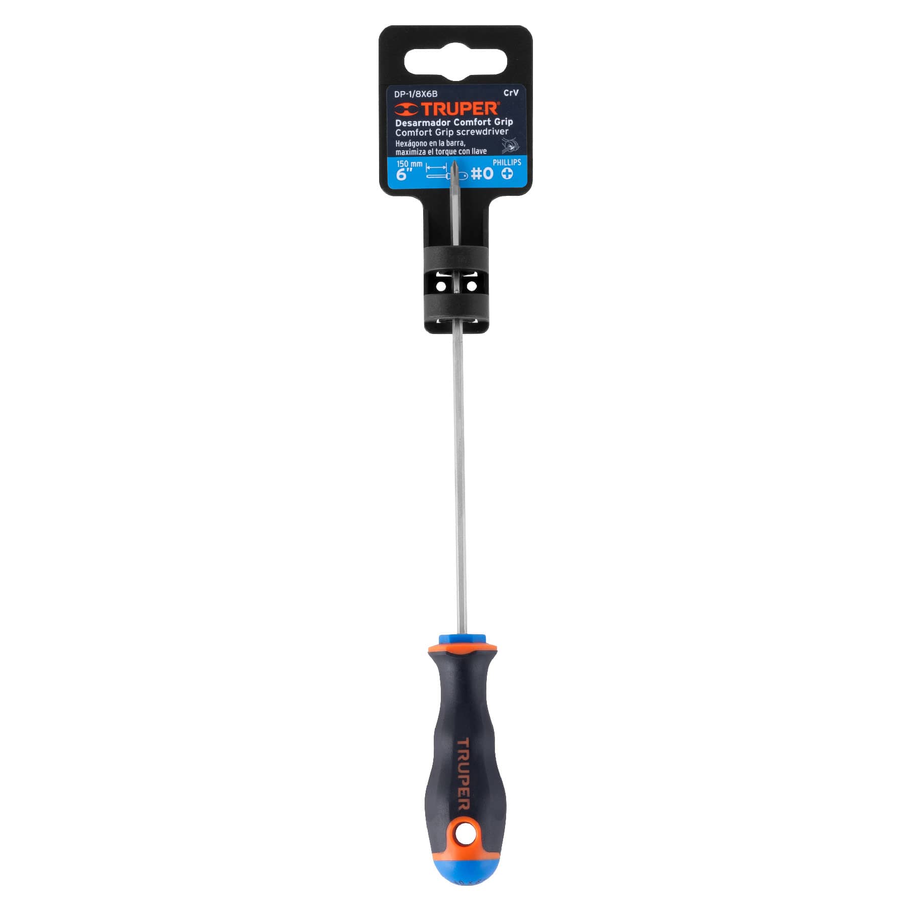 Desarmador punta phillips # 0, mango comfort grip, 6"