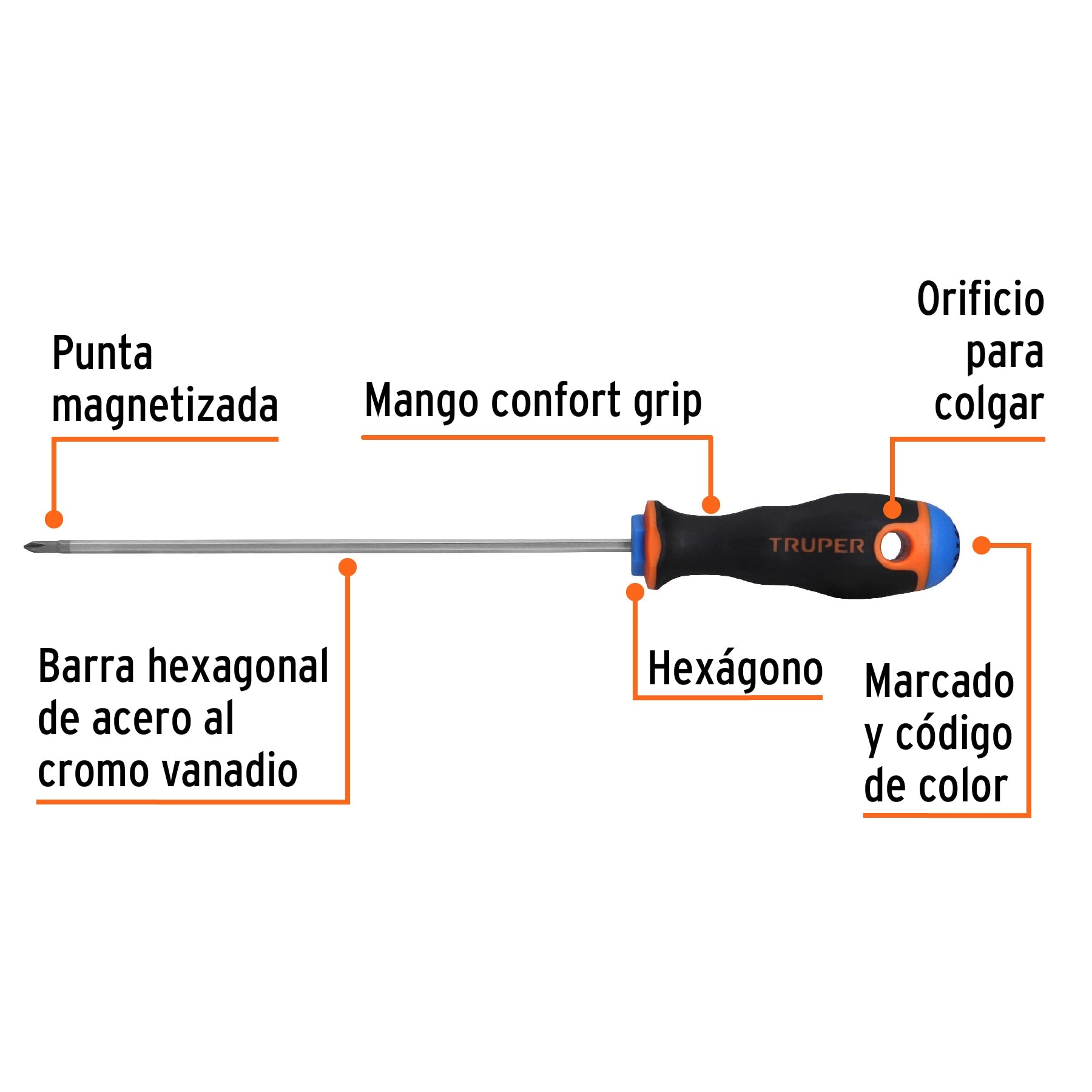 Desarmador punta phillips # 0, mango comfort grip, 6"