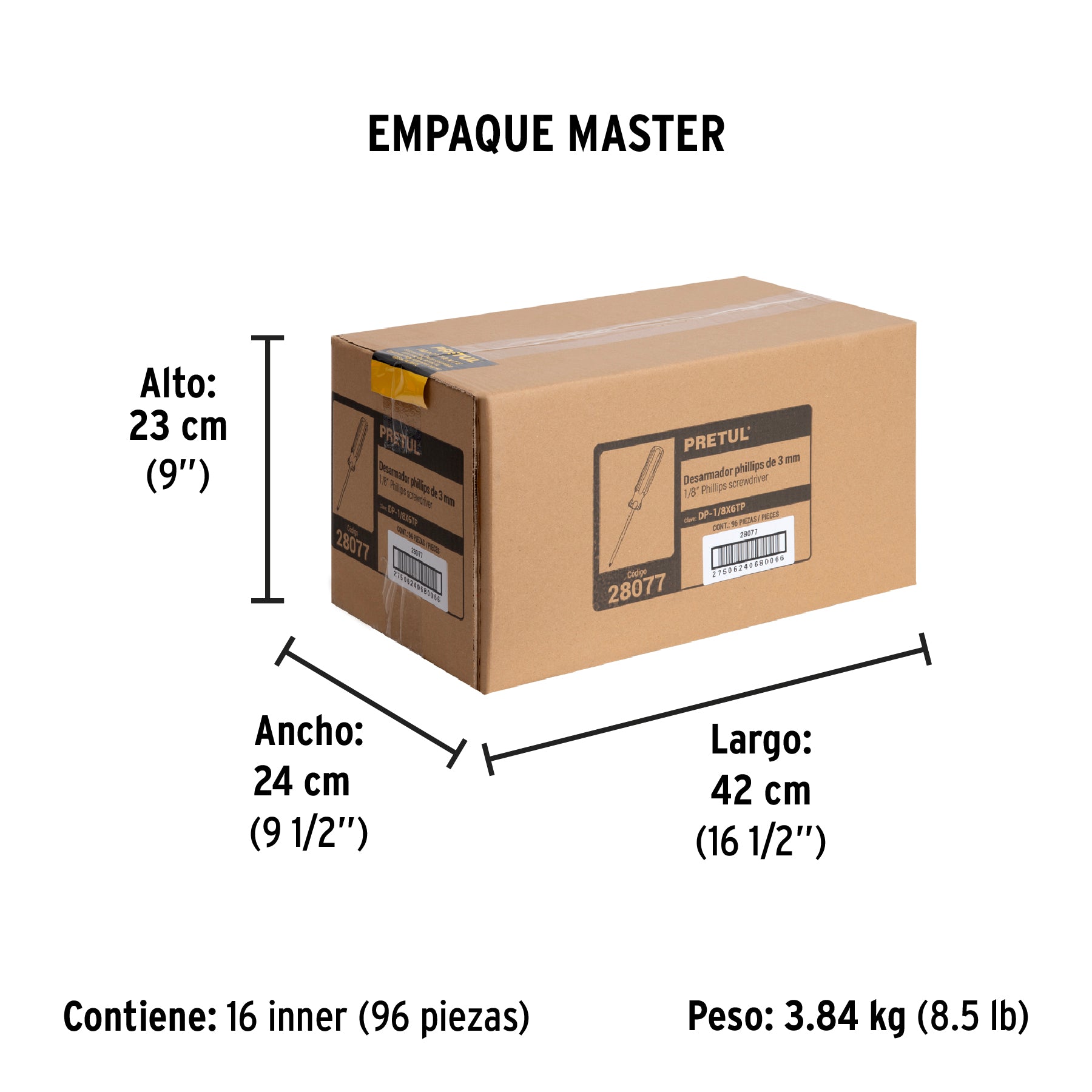 Desarmador punta Phillips, 1/8' x 6', mango PVC, Pretul