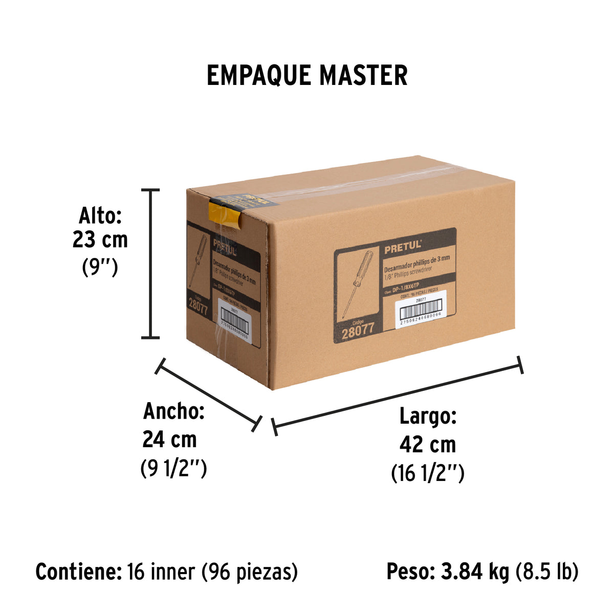 Desarmador punta Phillips, 1/8' x 6', mango PVC, Pretul