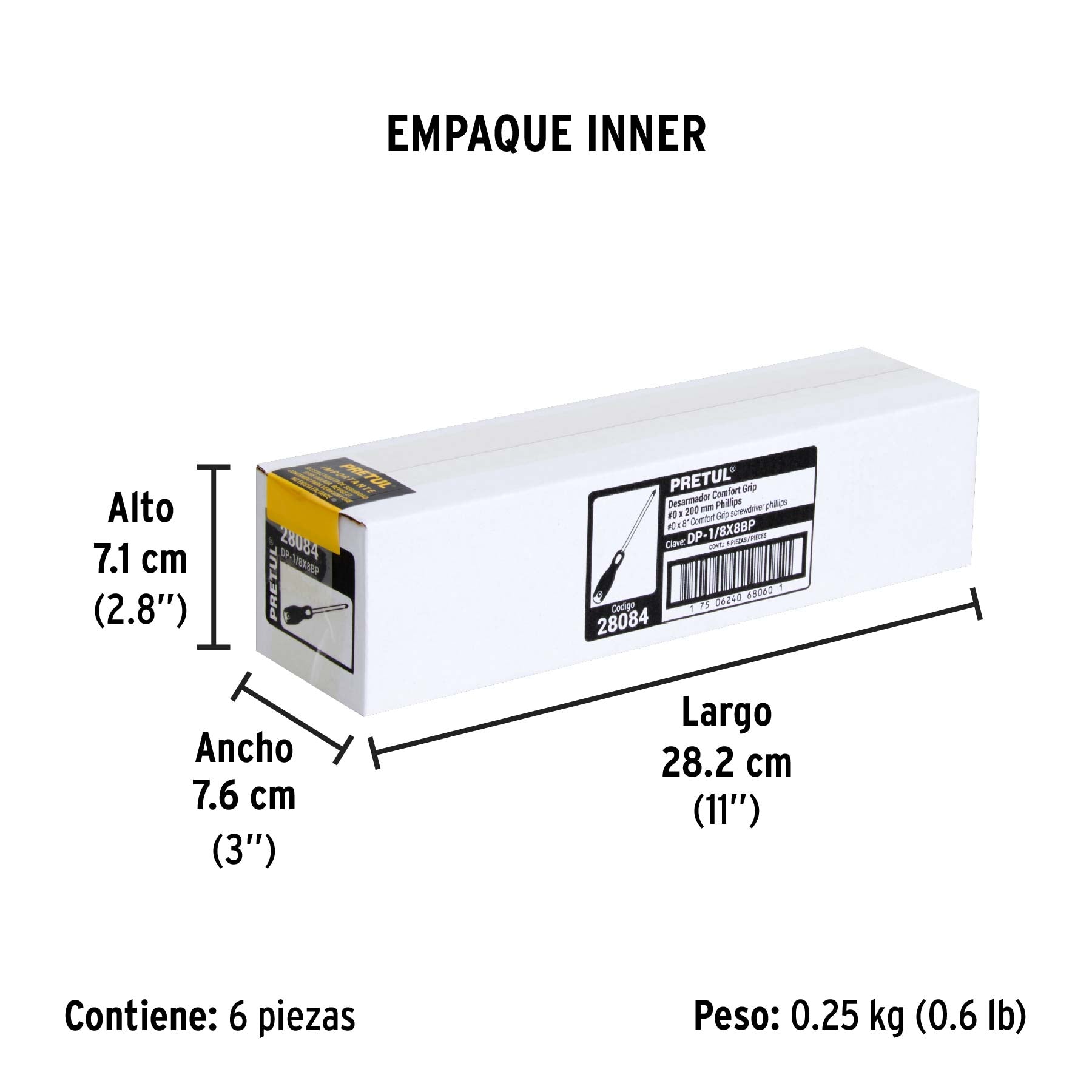 Desarmador punta Phillips,1/8x8', mango Comfort Grip, Pretul