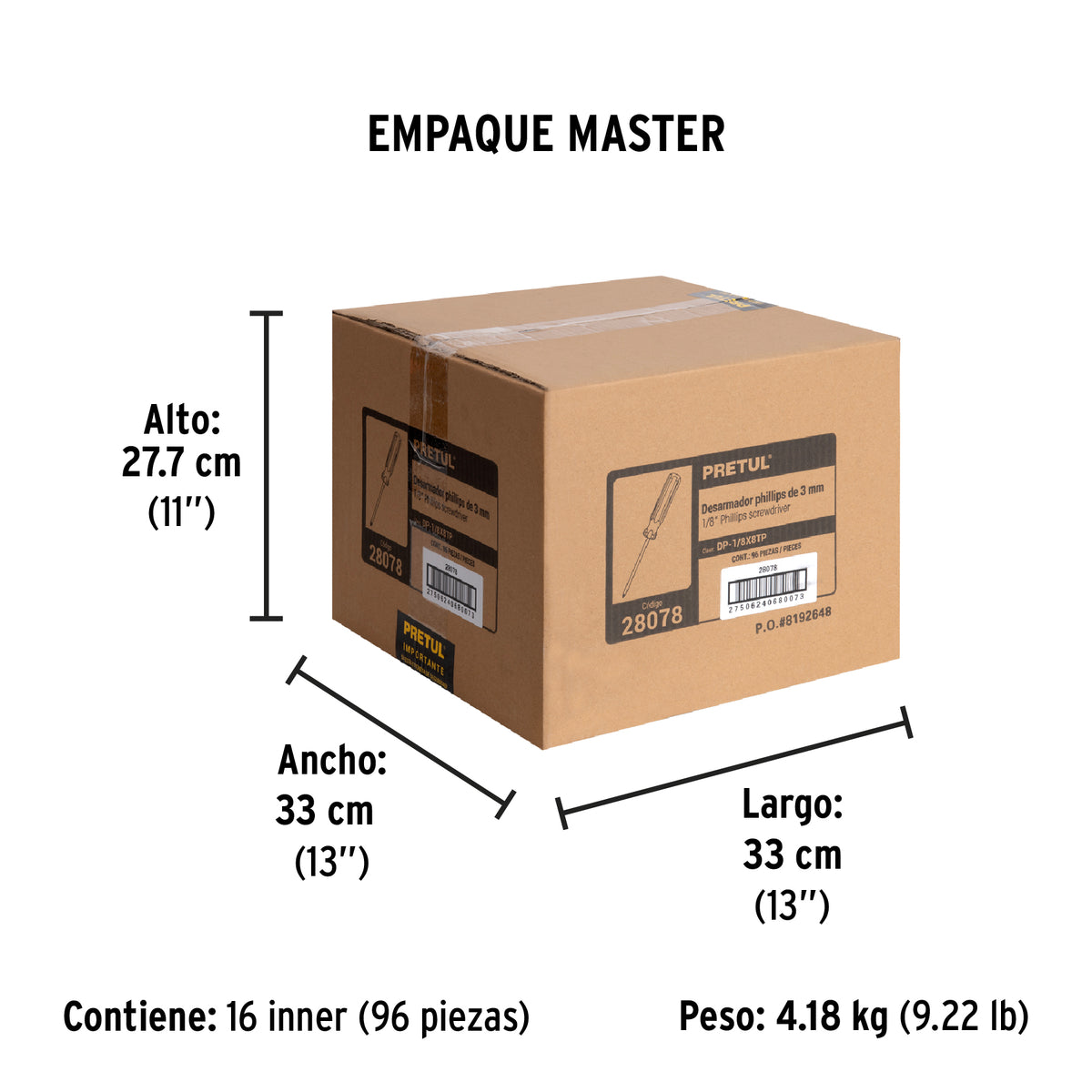 Desarmador punta Phillips, 1/8' x 8', mango PVC, Pretul