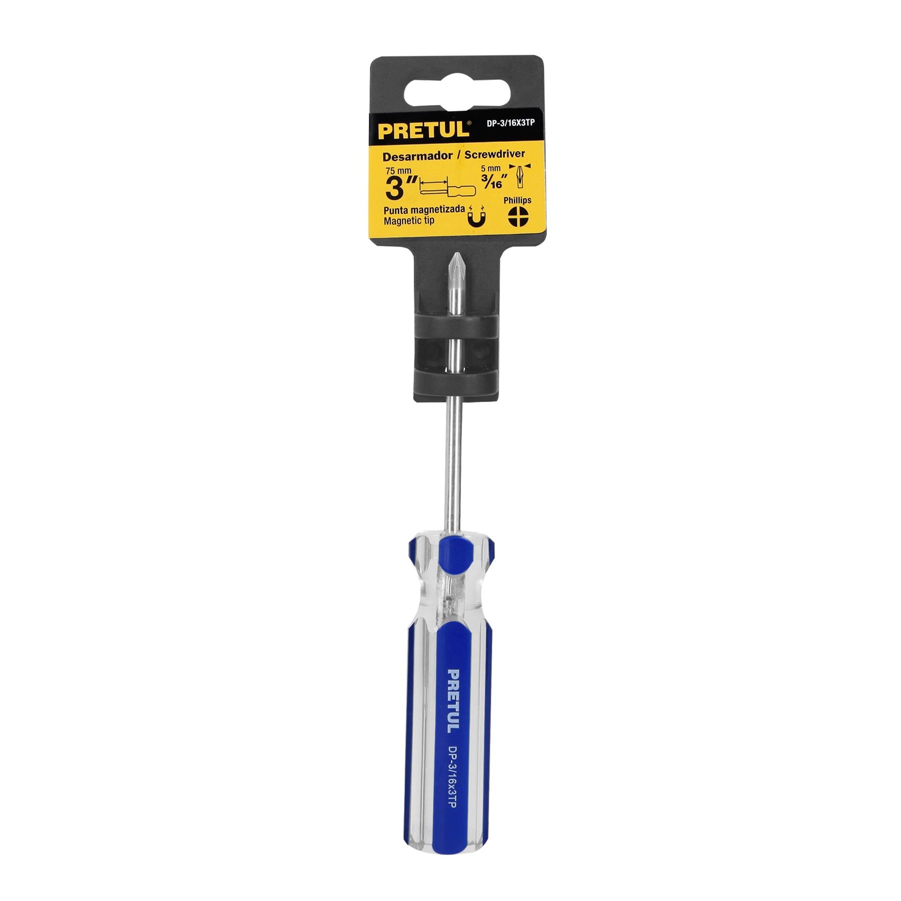 Desarmador punta phillips, 3/16 x 3", mango pvc, pretul
