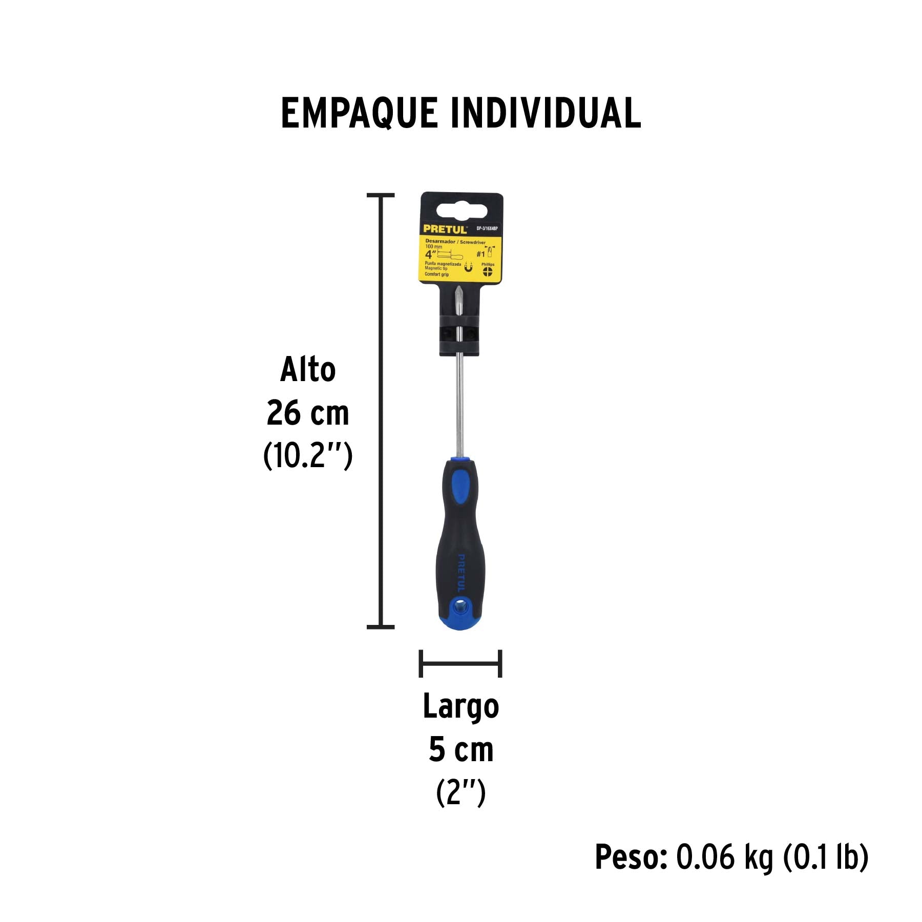 Desarmador punta phillips, 3/16x4", mgo comfort grip, pretul